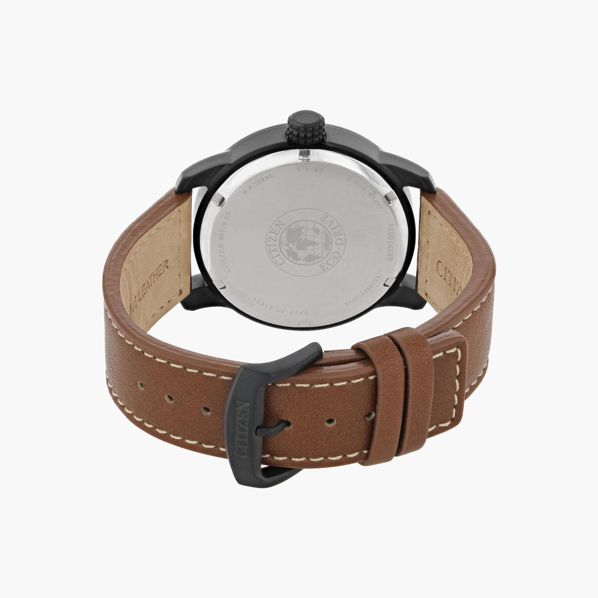 ساعة تناظرية بنيّة إيكو درايف بحزام جلد للرجال من سيتيزن - BM8475 26E-men-watchesandjewellery-watches-image-2