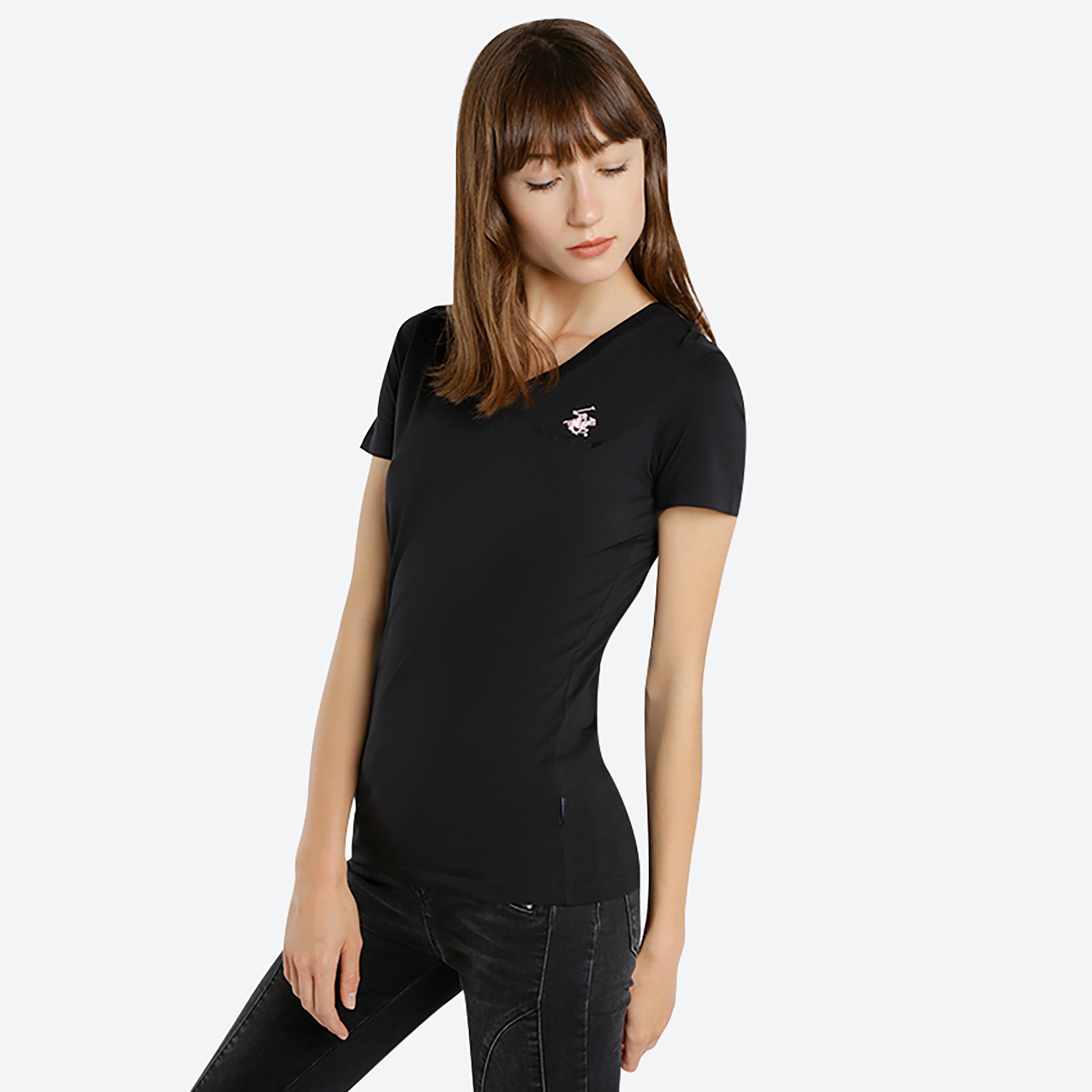 Beverly Hills Polo Club Plain V-Neck Short Sleeves T-Shirt-women-clothing-tshirts-image-1