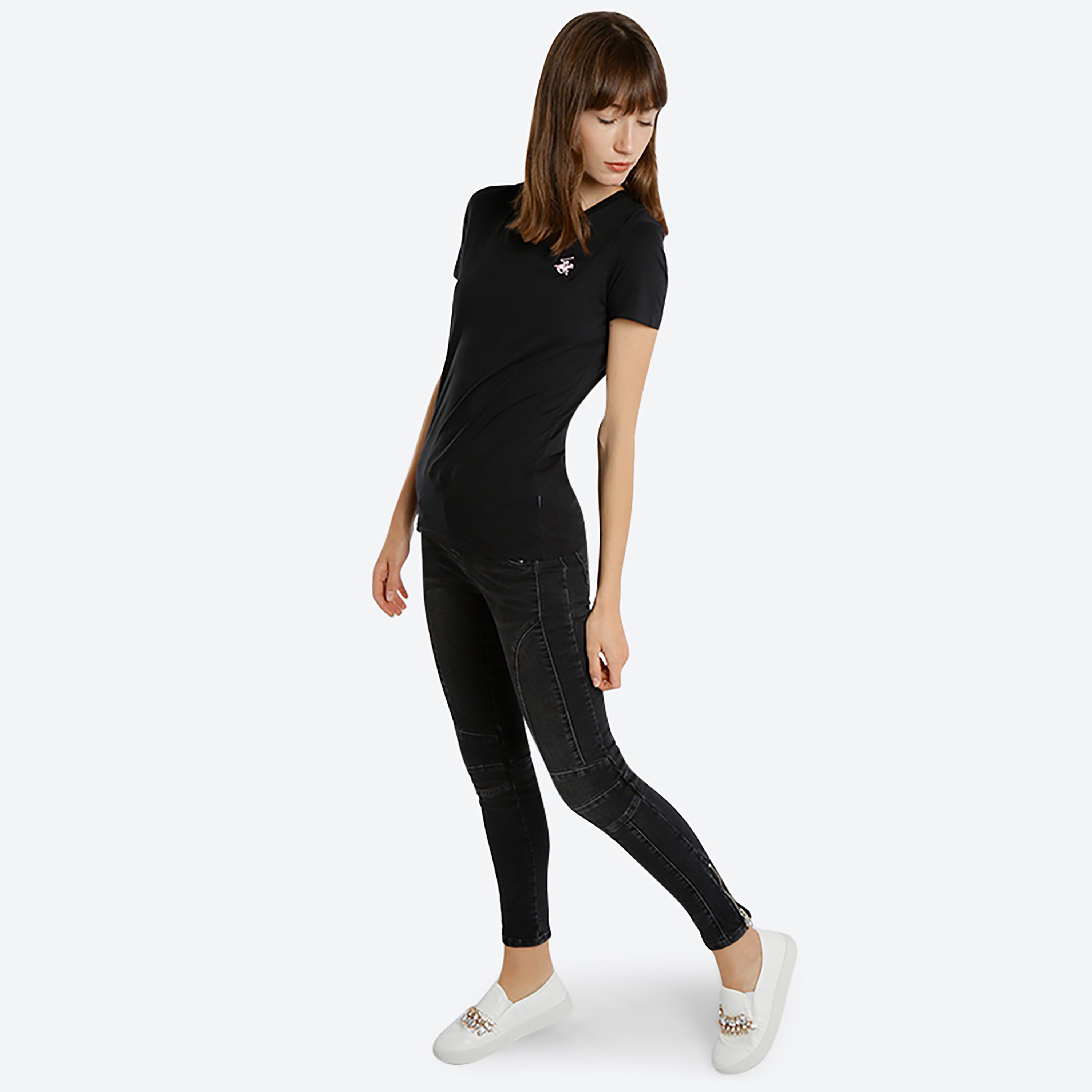Beverly Hills Polo Club Plain V-Neck Short Sleeves T-Shirt-women-clothing-tshirts-image-2