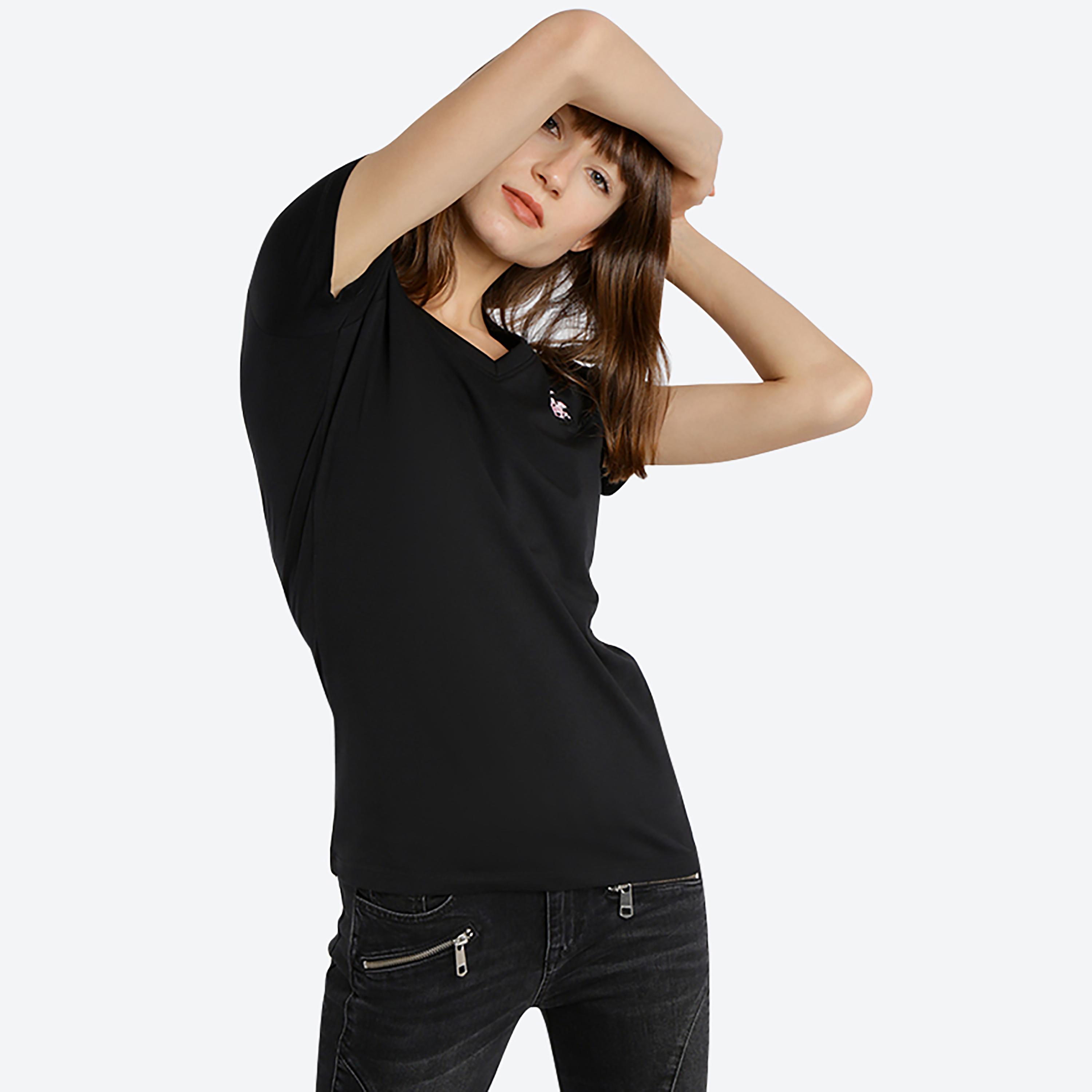 Beverly Hills Polo Club Plain V-Neck Short Sleeves T-Shirt-women-clothing-tshirts-image-3