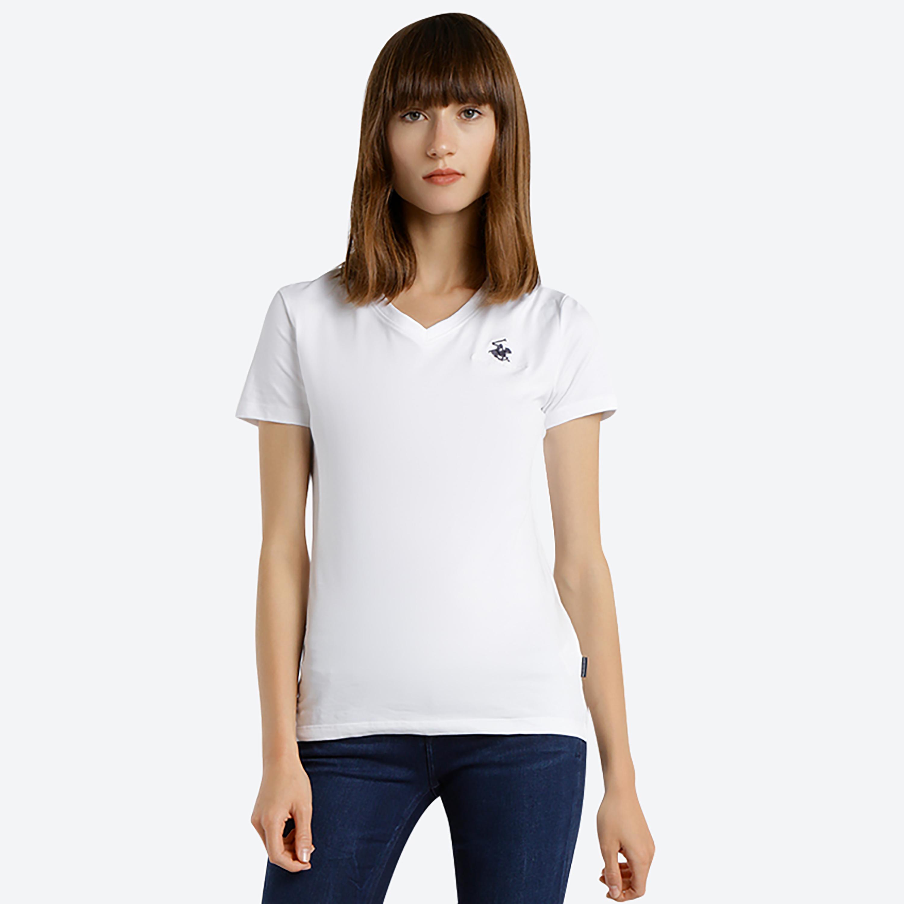تي شرت سادة برقبة على شكل حرفv وأكمام قصيرة من بيفرلي هيلز بولو كلوب-women-clothing-tshirts-image-5