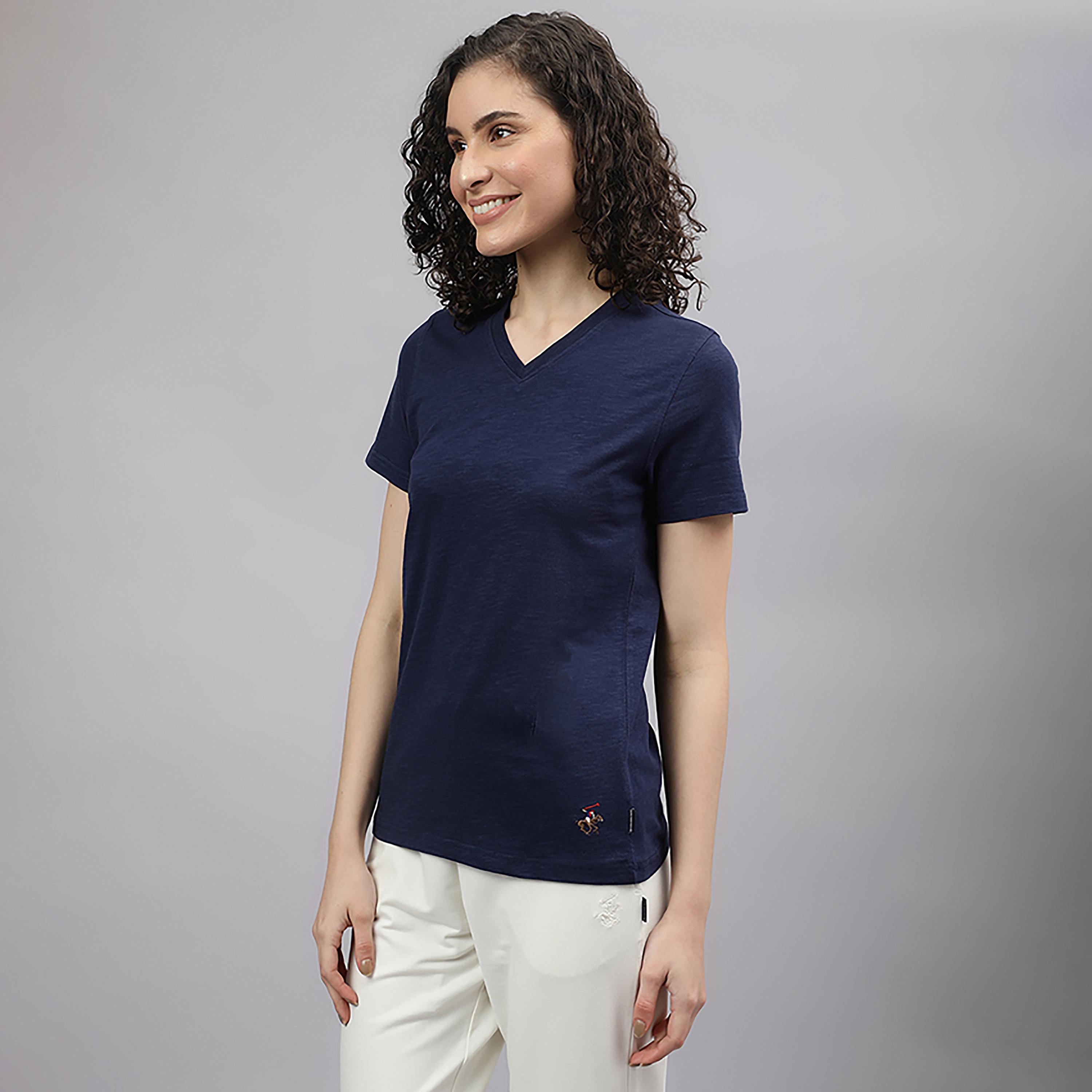 تي شرت سادة برقبة على شكل حرفv وأكمام قصيرة من بيفرلي هيلز بولو كلوب-women-clothing-tshirts-image-2