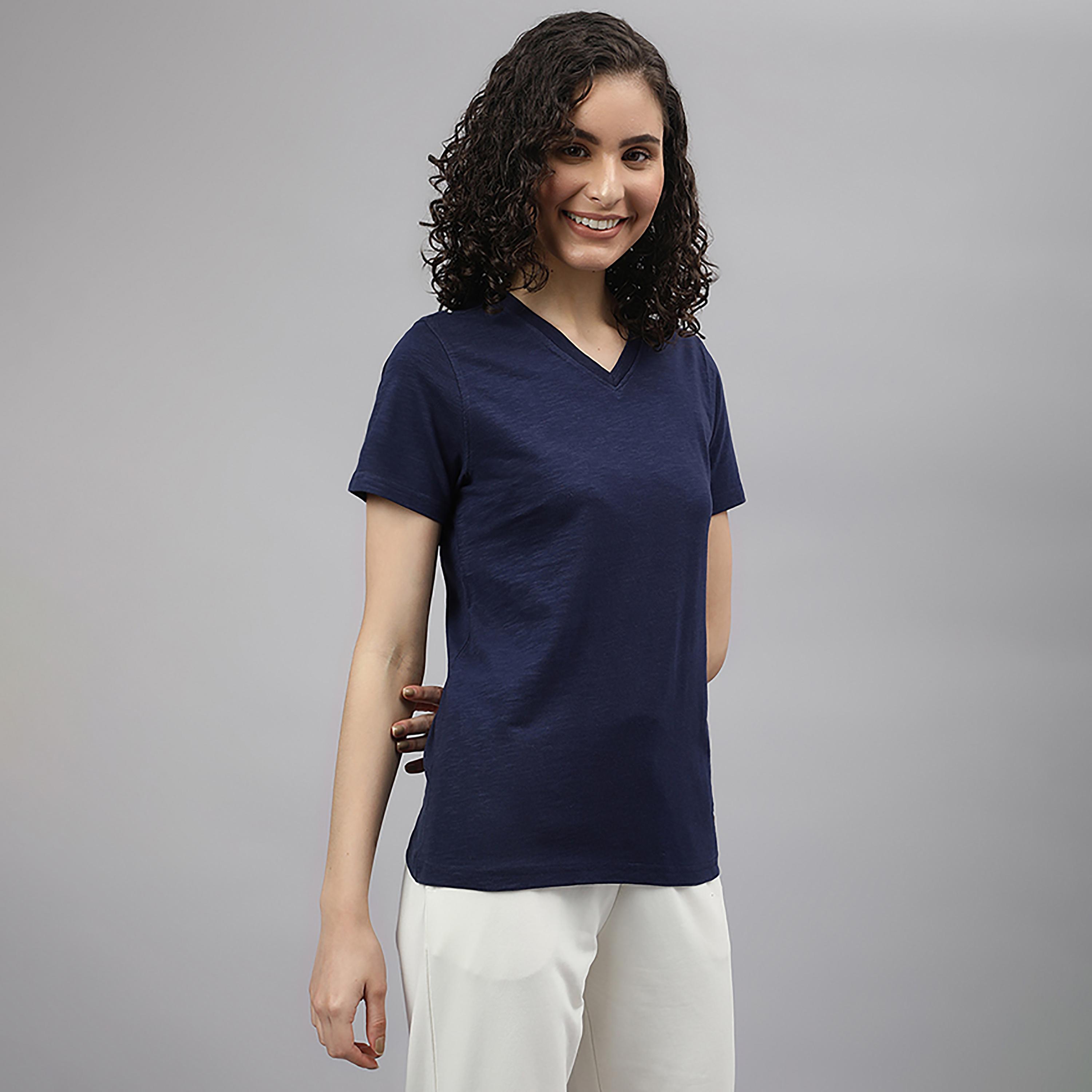 تي شرت سادة برقبة على شكل حرفv وأكمام قصيرة من بيفرلي هيلز بولو كلوب-women-clothing-tshirts-image-3