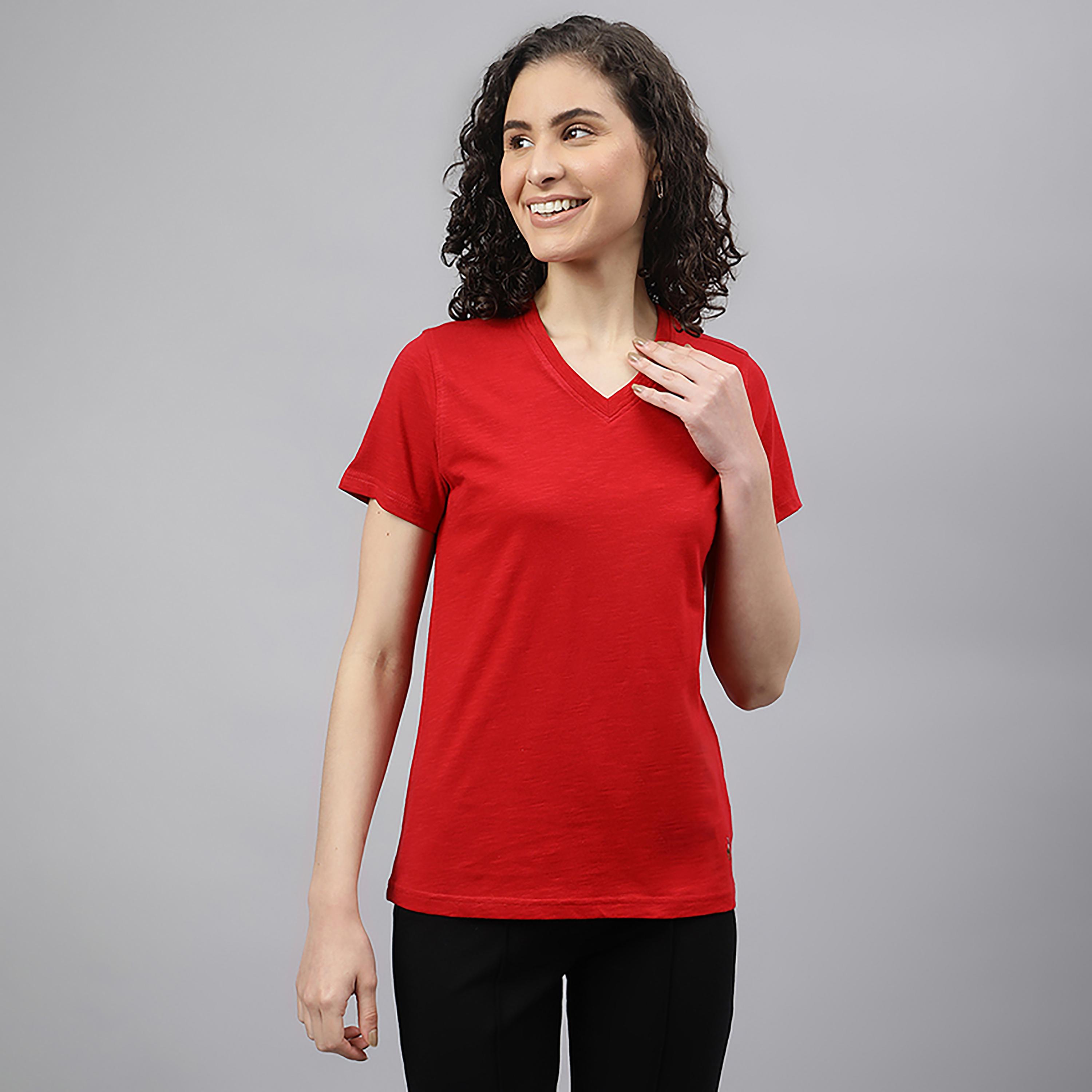 تي شرت سادة برقبة على شكل حرفv وأكمام قصيرة من بيفرلي هيلز بولو كلوب-women-clothing-tshirts-image-5
