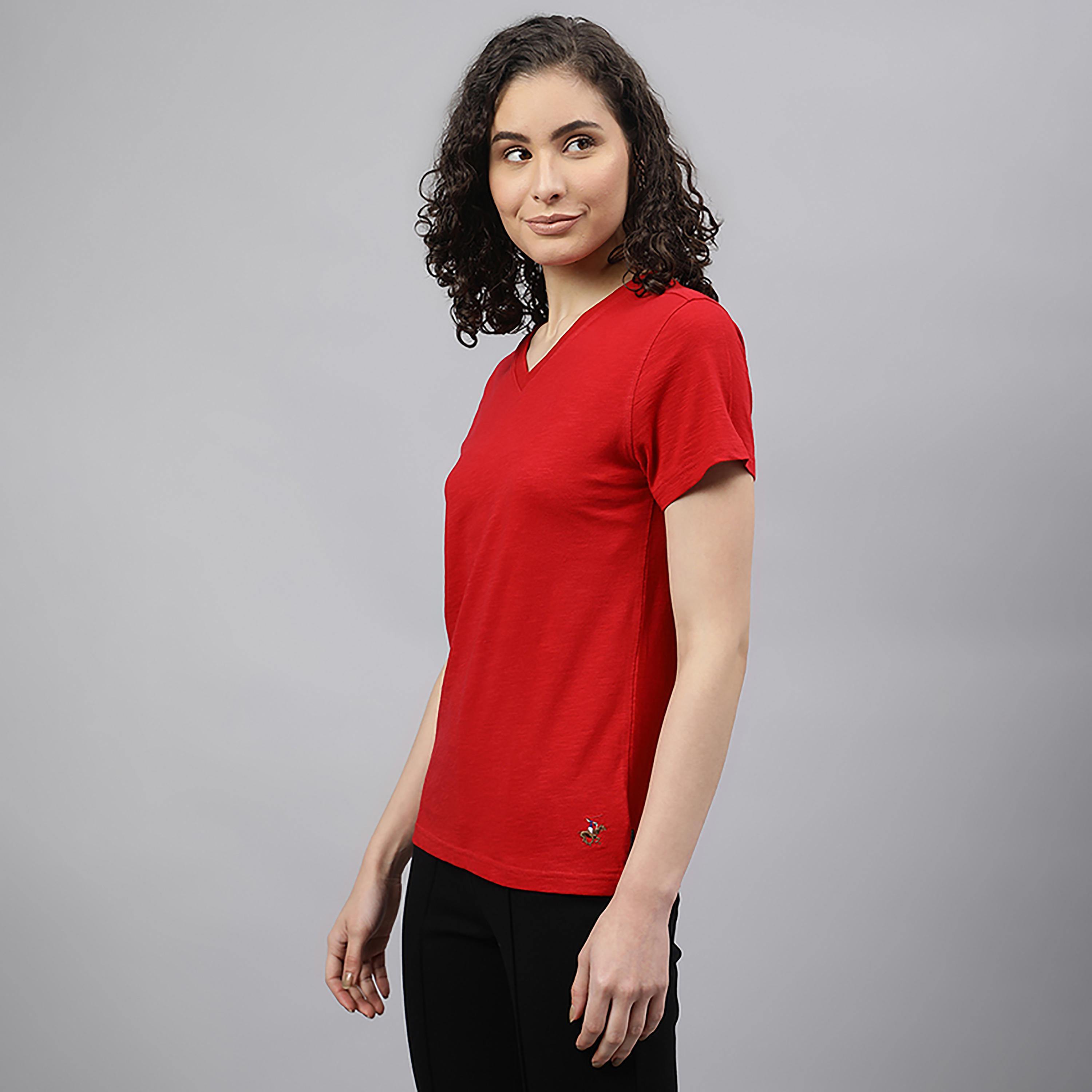 تي شرت سادة برقبة على شكل حرفv وأكمام قصيرة من بيفرلي هيلز بولو كلوب-women-clothing-tshirts-image-6
