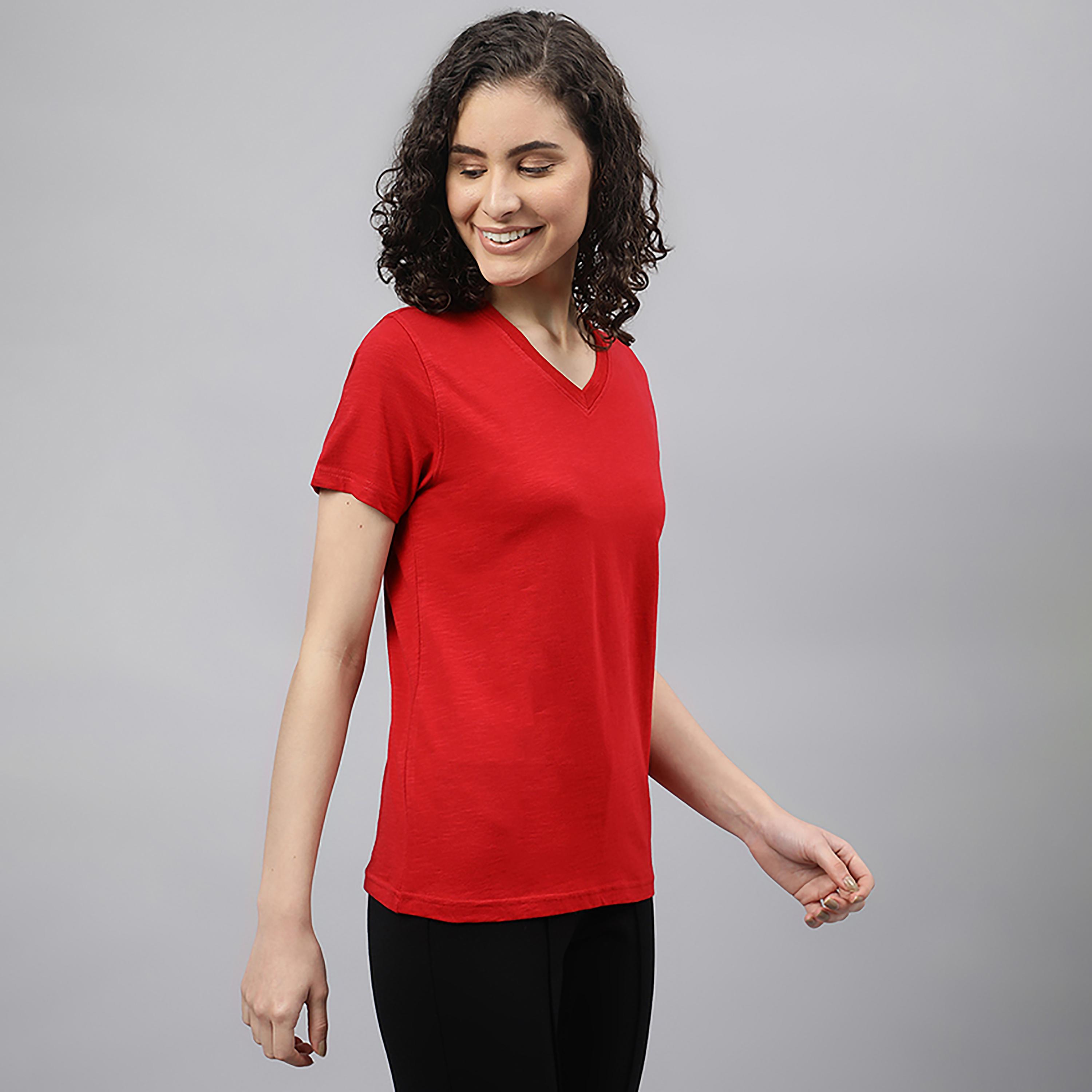 تي شرت سادة برقبة على شكل حرفv وأكمام قصيرة من بيفرلي هيلز بولو كلوب-women-clothing-tshirts-image-7