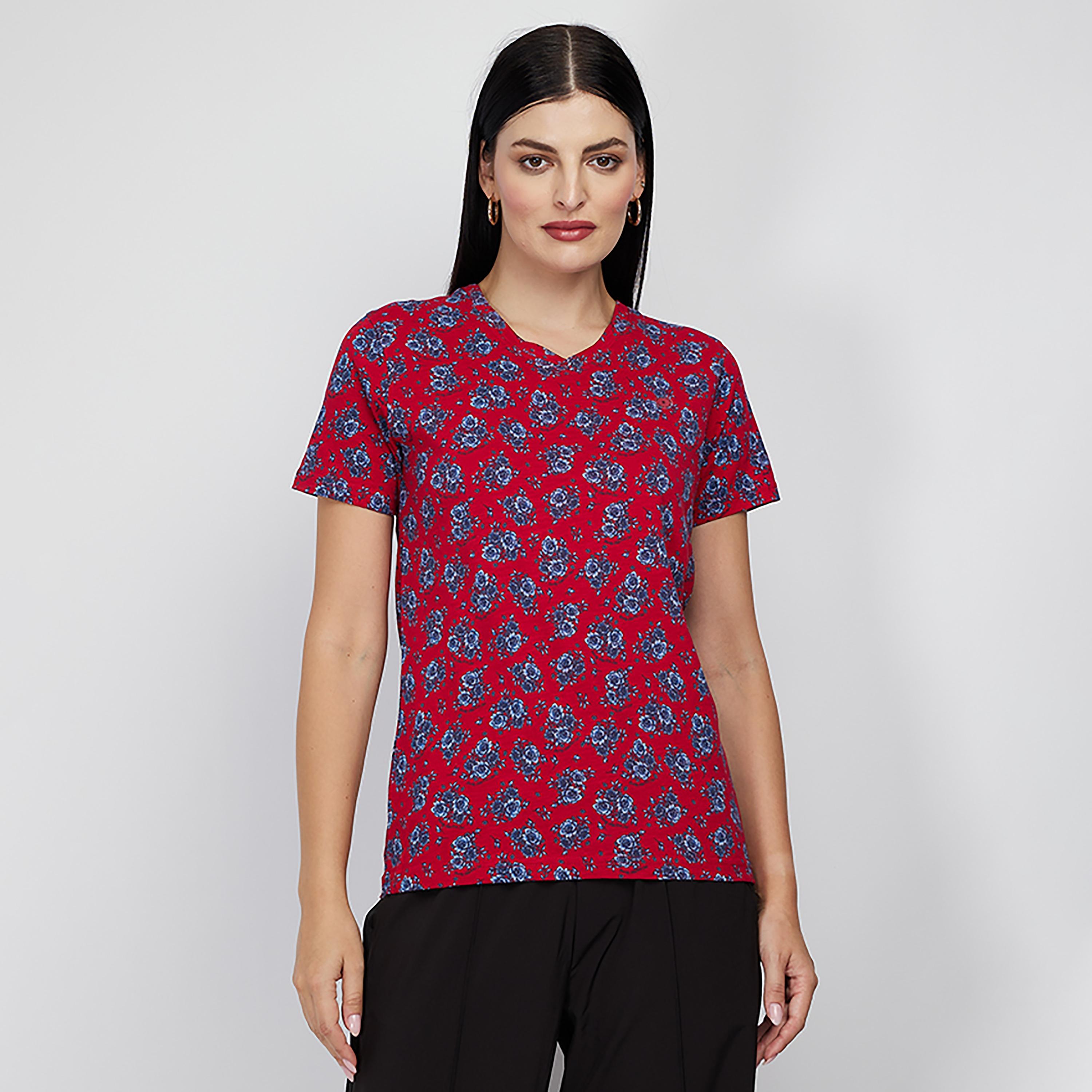 تي شيرت بيفرلي هيلز بولو كلوب بياقة على شكل وي وأكمام قصيرة مع زھور-women-clothing-tshirts-image-1