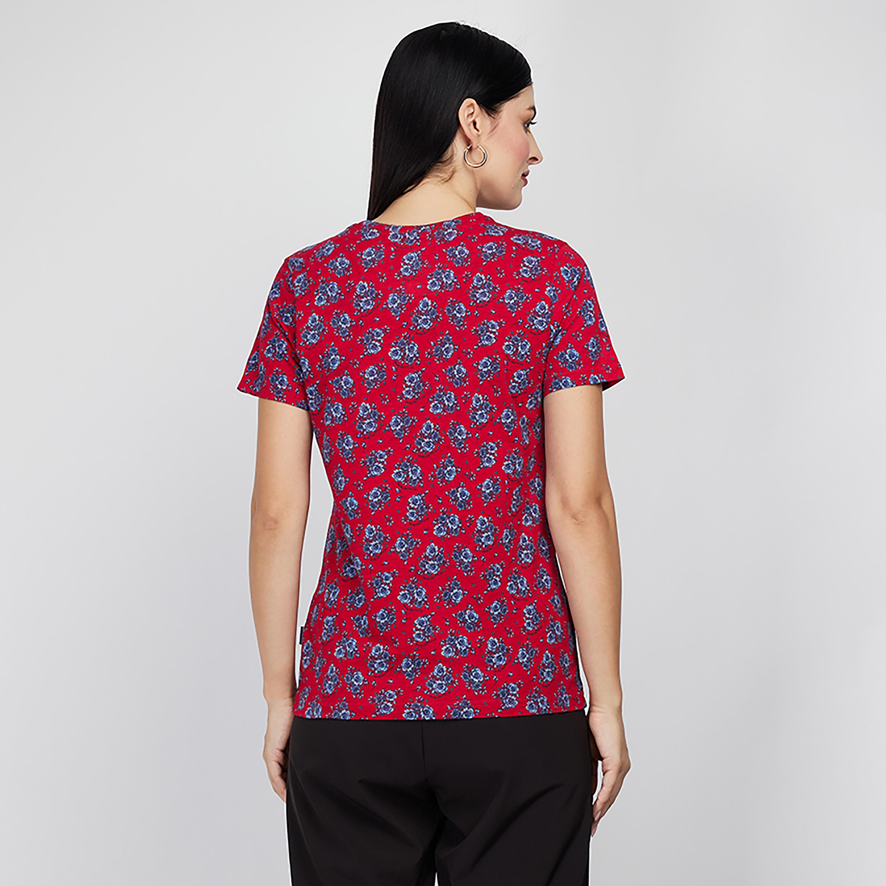 تي شيرت بيفرلي هيلز بولو كلوب بياقة على شكل وي وأكمام قصيرة مع زھور-women-clothing-tshirts-image-3