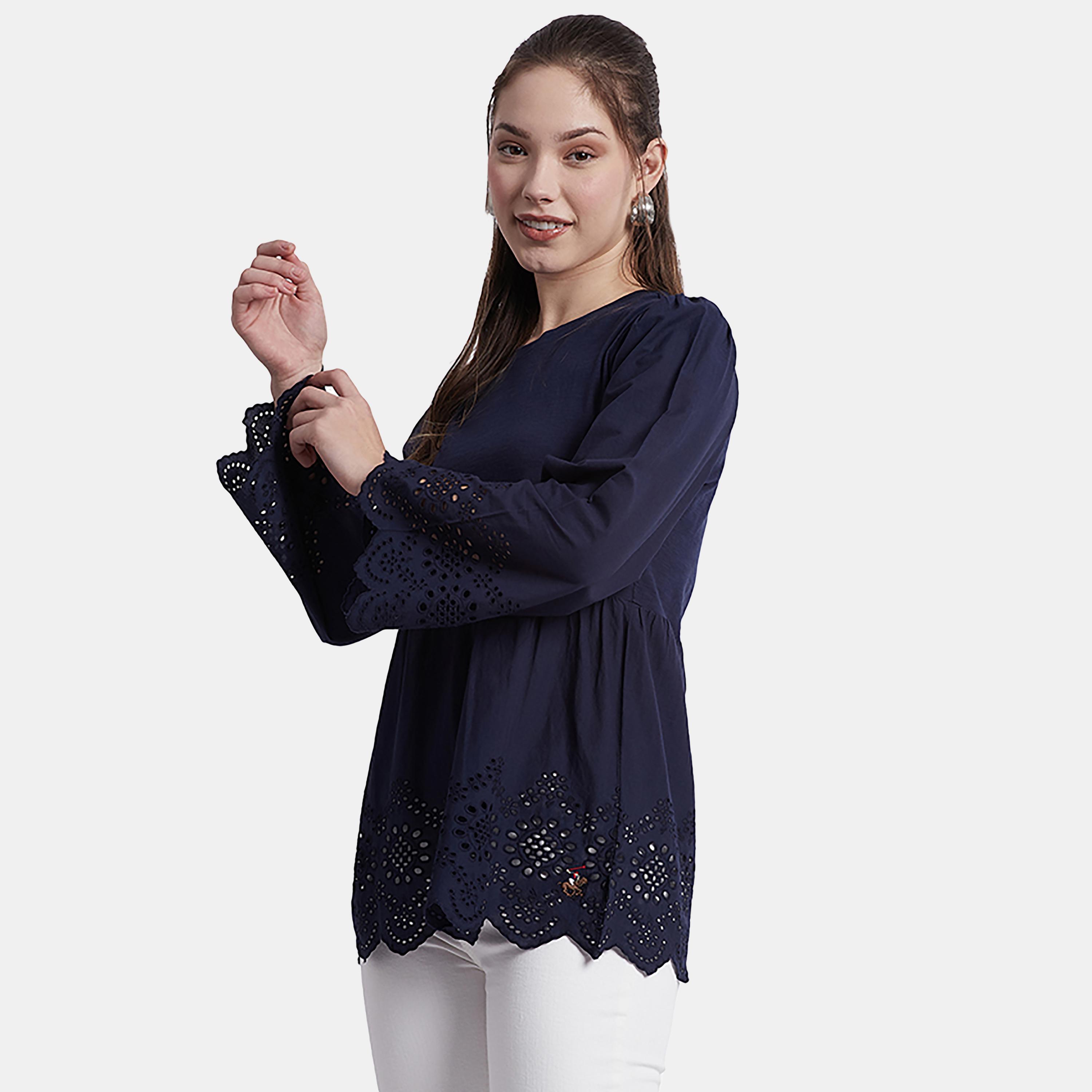Beverly Hills Polo Club Schiffli Embroidery Round Neck Long Sleeves Top-women-clothing-shirtsandblouses-blouses-image-2