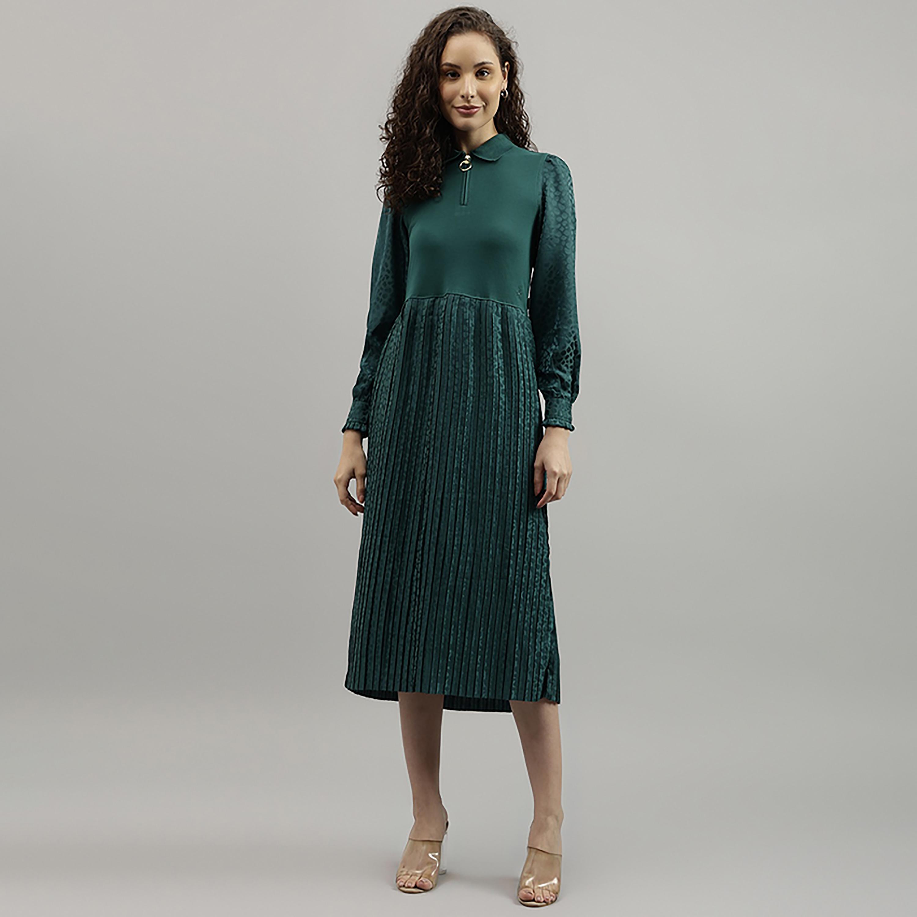 فستان بيفرلي هيلز بولو كلوب متوسط الطول بطيات ونقشة الفهد مع ياقة-women-clothing-dresses-image-1