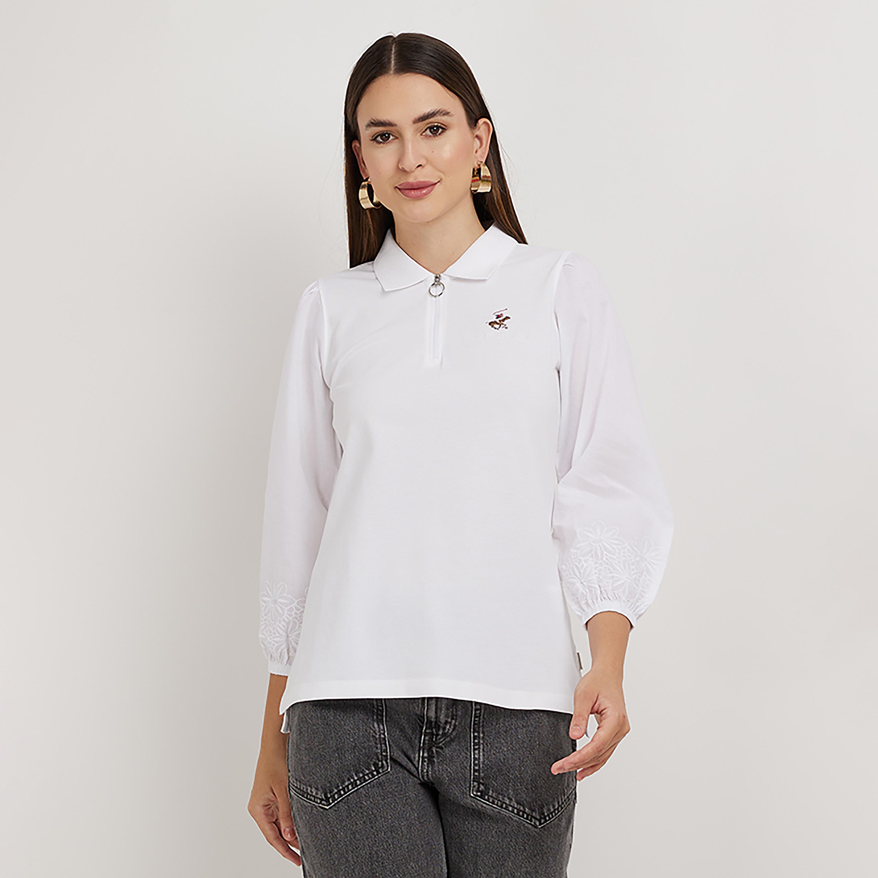 بلوزة مطرزة من بيفرلي هيلز بولو كلوب بأكمام ثلاثة أرباع وياقات-women-clothing-shirtsandblouses-blouses-image-4