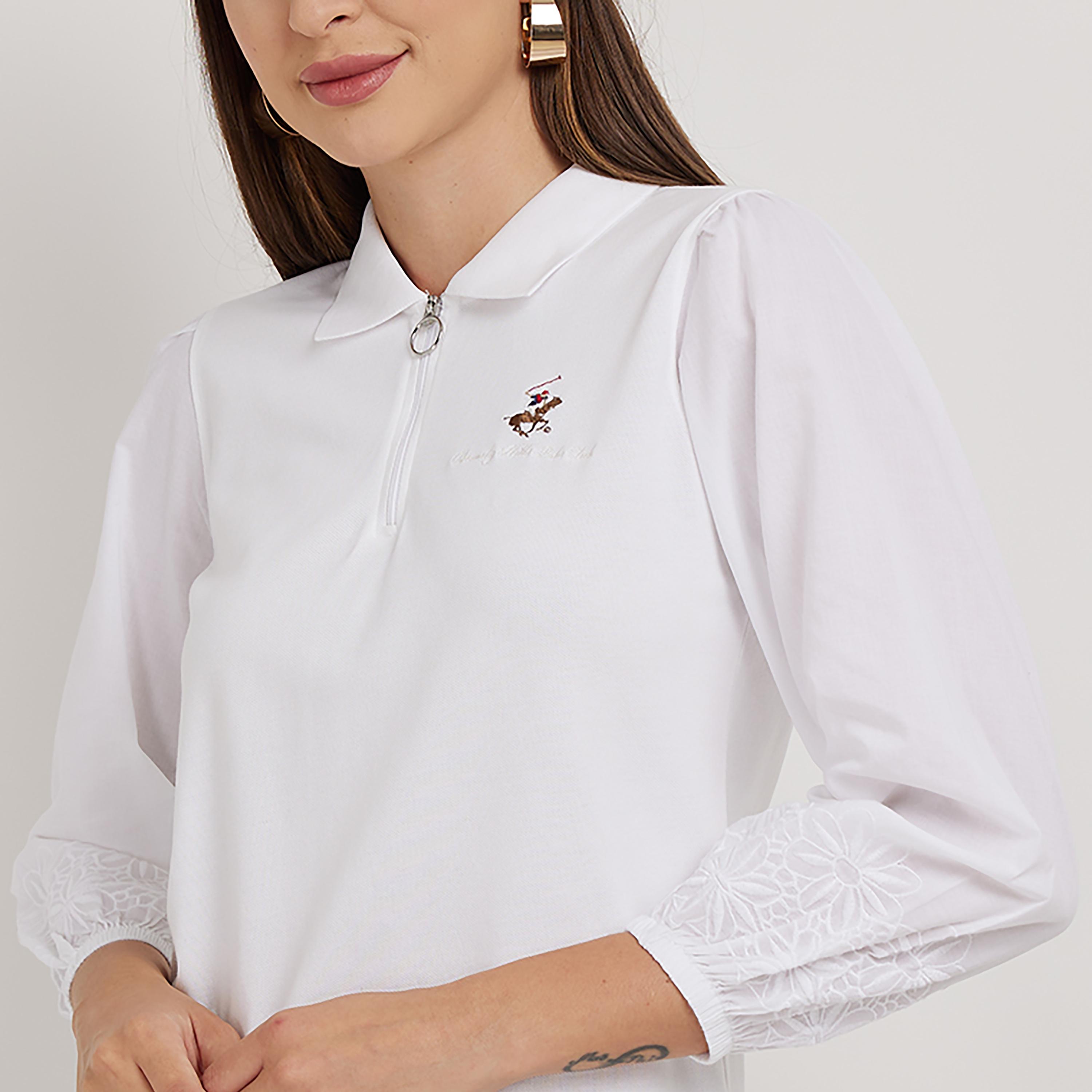 بلوزة مطرزة من بيفرلي هيلز بولو كلوب بأكمام ثلاثة أرباع وياقات-women-clothing-shirtsandblouses-blouses-image-5