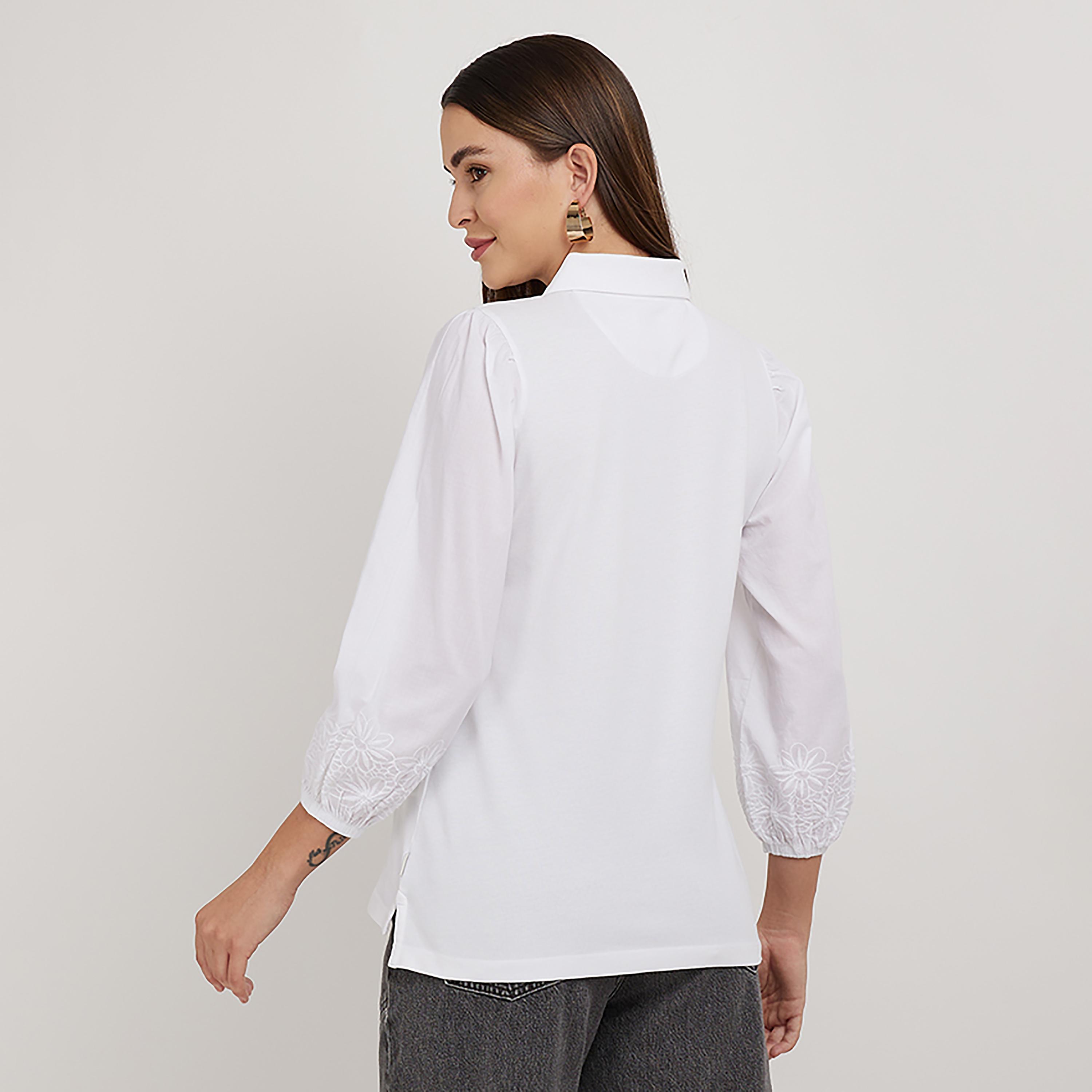 بلوزة مطرزة من بيفرلي هيلز بولو كلوب بأكمام ثلاثة أرباع وياقات-women-clothing-shirtsandblouses-blouses-image-6