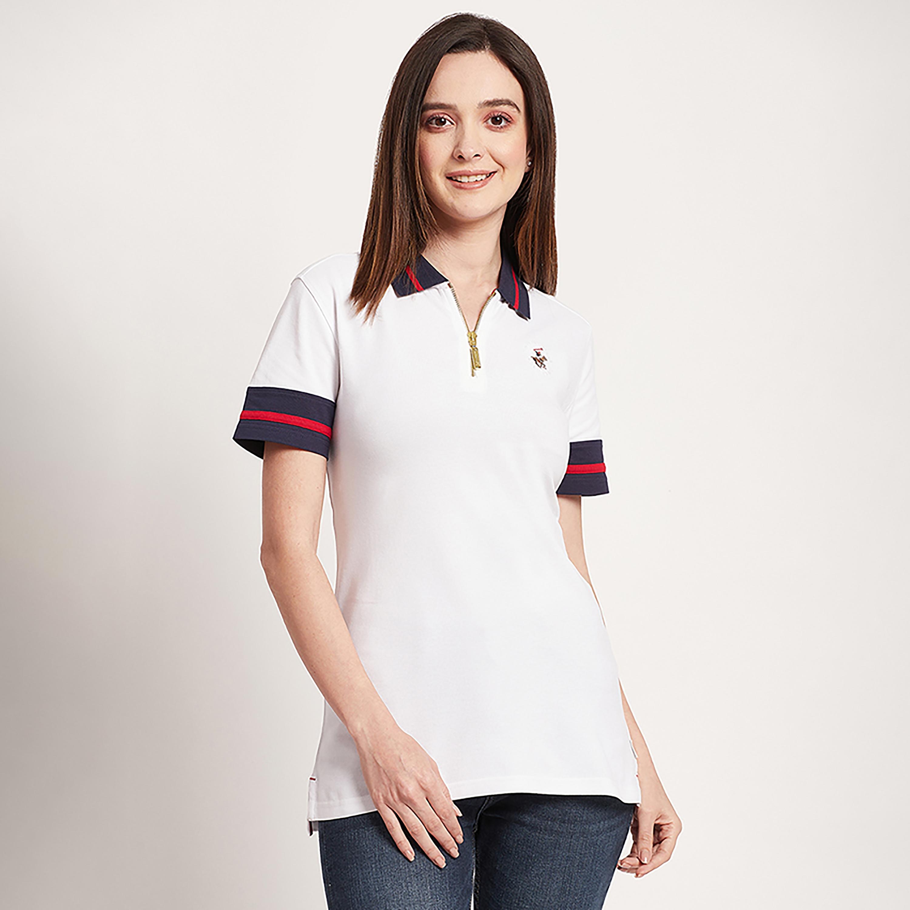 تي شيرت بولو من بيفرلي هيلز بولو كلوب بأكمام قصيرة ونصف سحاب مع شعار-women-clothing-tshirts-image-1