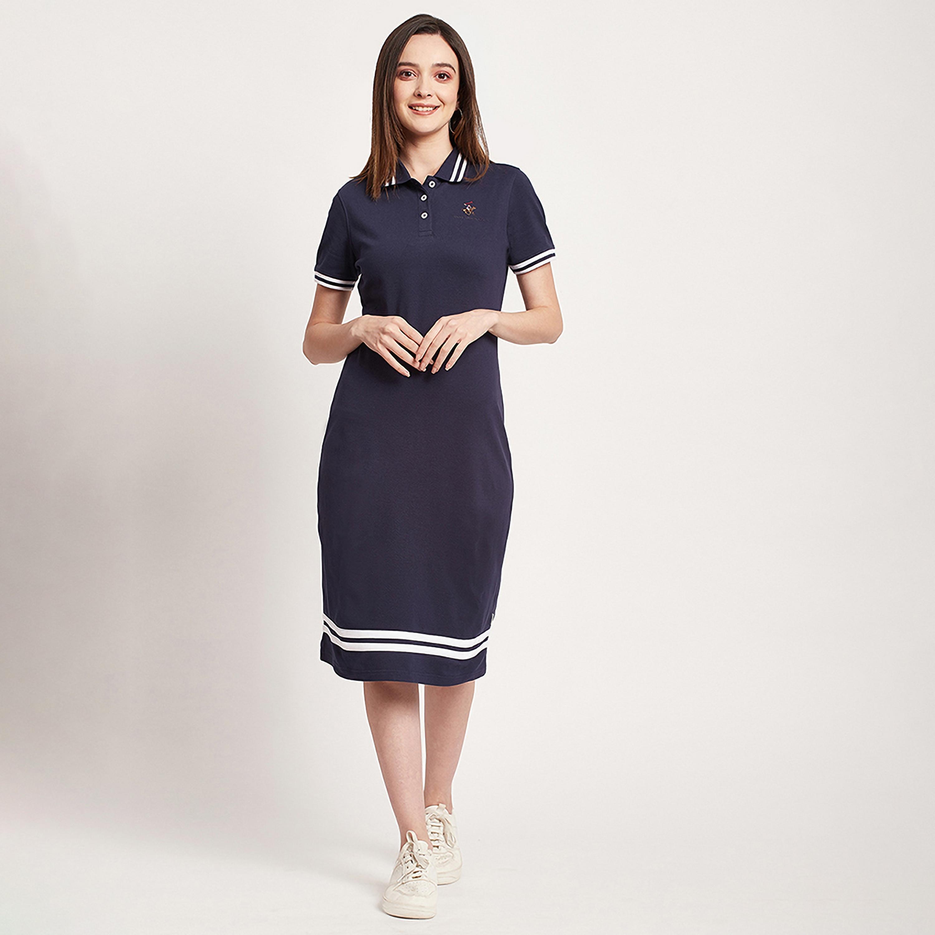 Beverly Hills Polo Club Logo Polo Collar Midi T-Shirt Dress-women-clothing-dresses-image-1