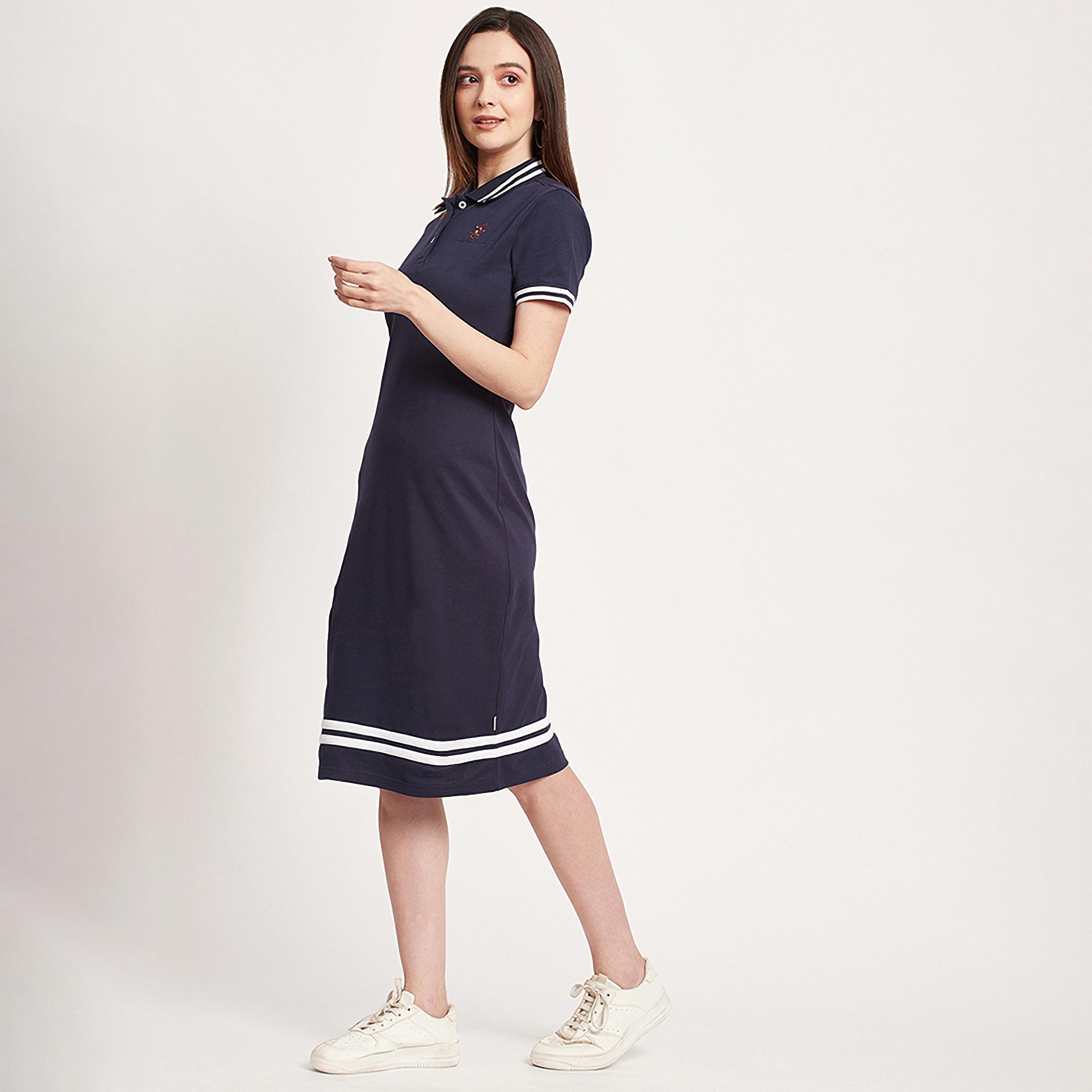 Beverly Hills Polo Club Logo Polo Collar Midi T-Shirt Dress-women-clothing-dresses-image-2