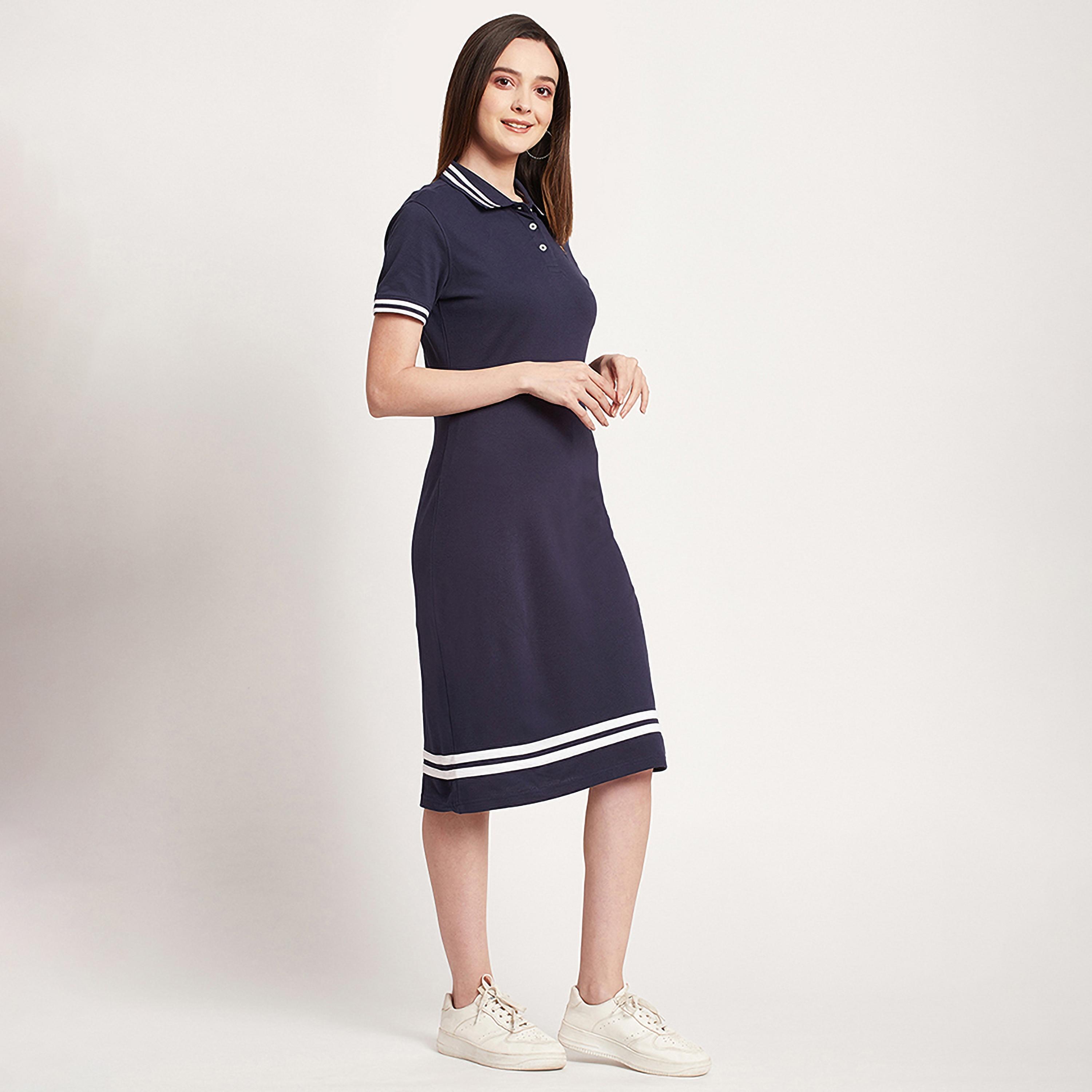 Beverly Hills Polo Club Logo Polo Collar Midi T-Shirt Dress-women-clothing-dresses-image-3