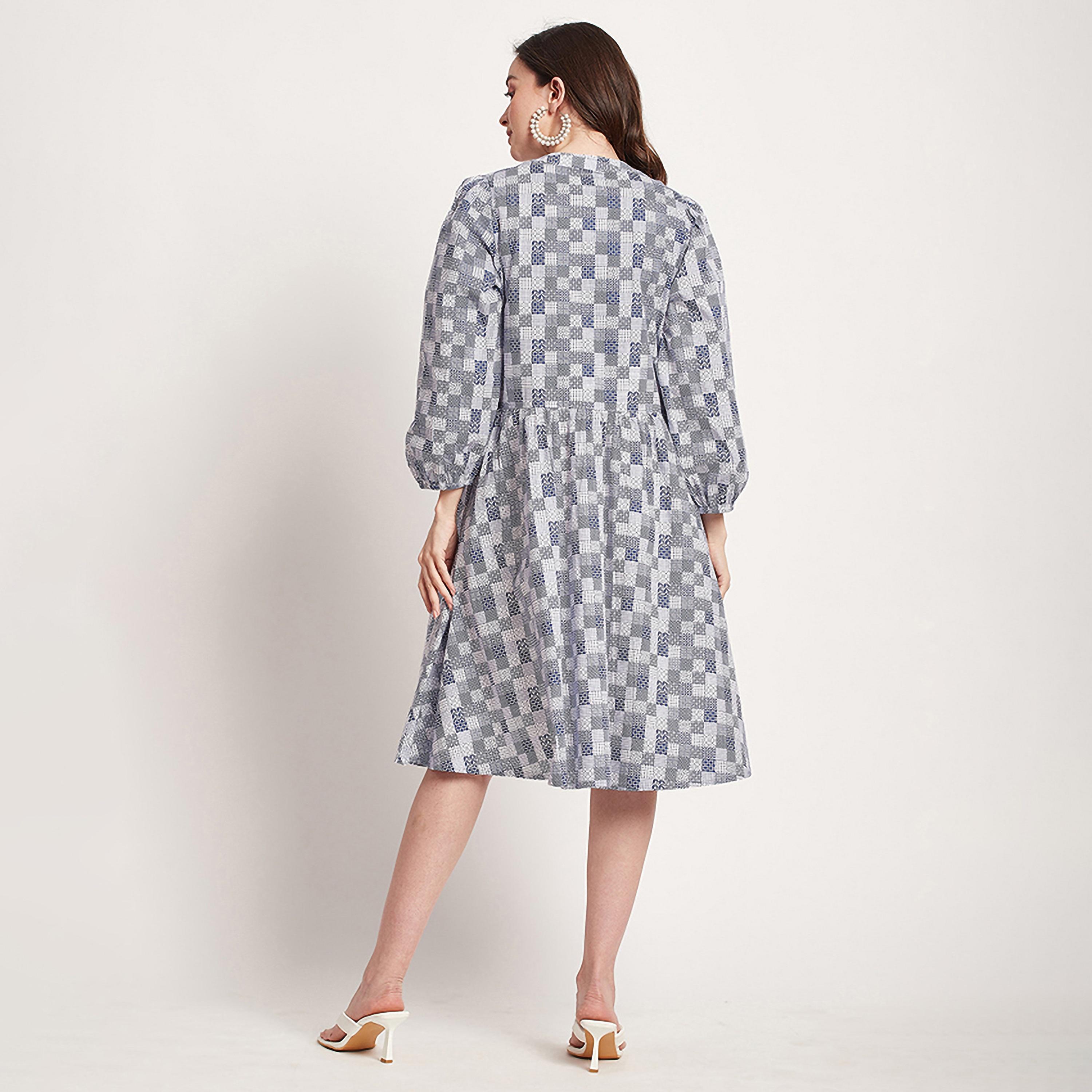 فستان ميدي من بيفرلي هيلز بولو كلوب بياقة ماندارين وخصر منسدل مع منقوش-women-clothing-dresses-image-4