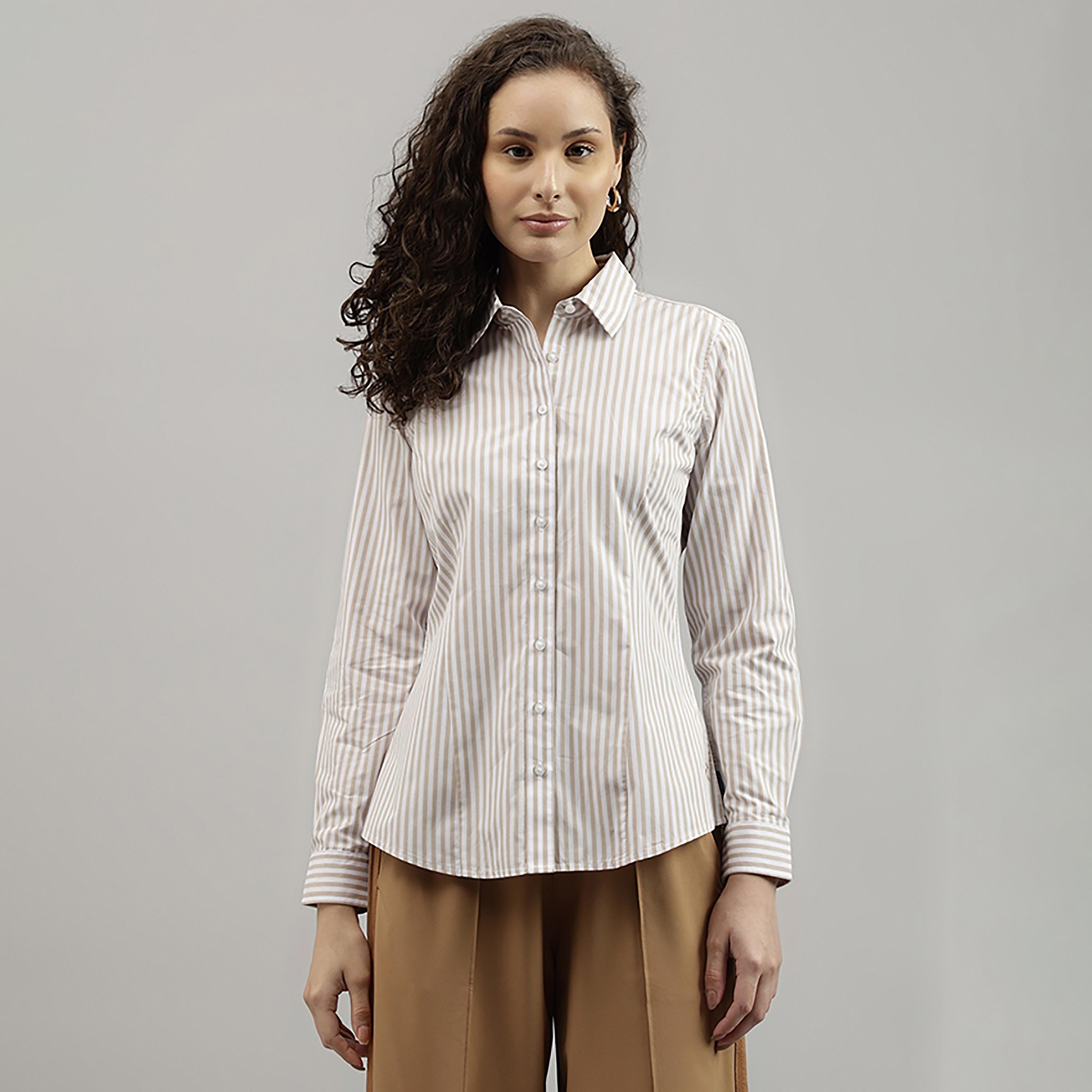 قميص من بيفرلي هيلز بولو كلوب بأكمام طويلة وياقة بمخطط-women-clothing-shirtsandblouses-shirts-image-1