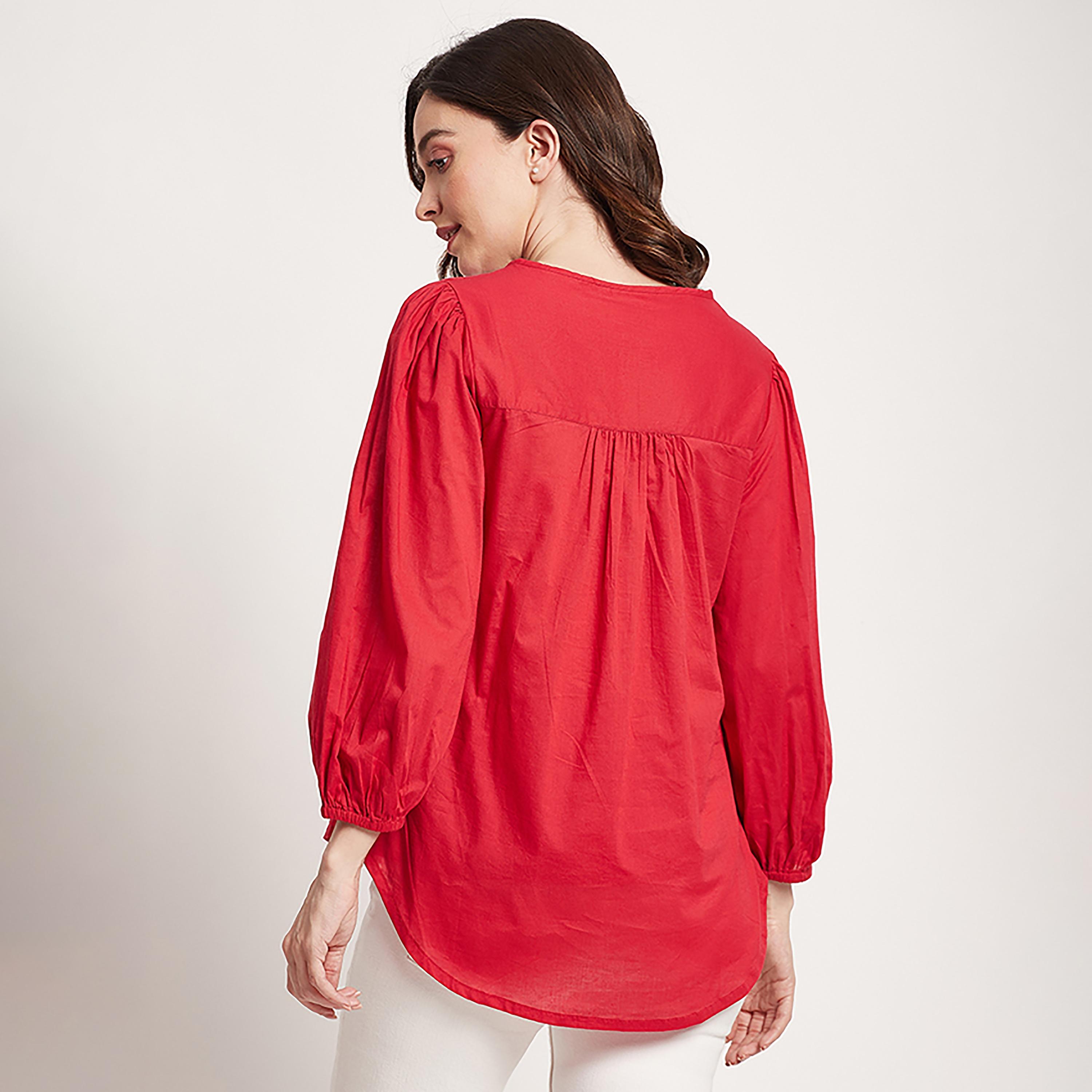 توب من بيفرلي هيلز بولو كلوب ذو مطرز بياقة مع فتحة وأكمام بالونية-women-clothing-shirtsandblouses-blouses-image-4