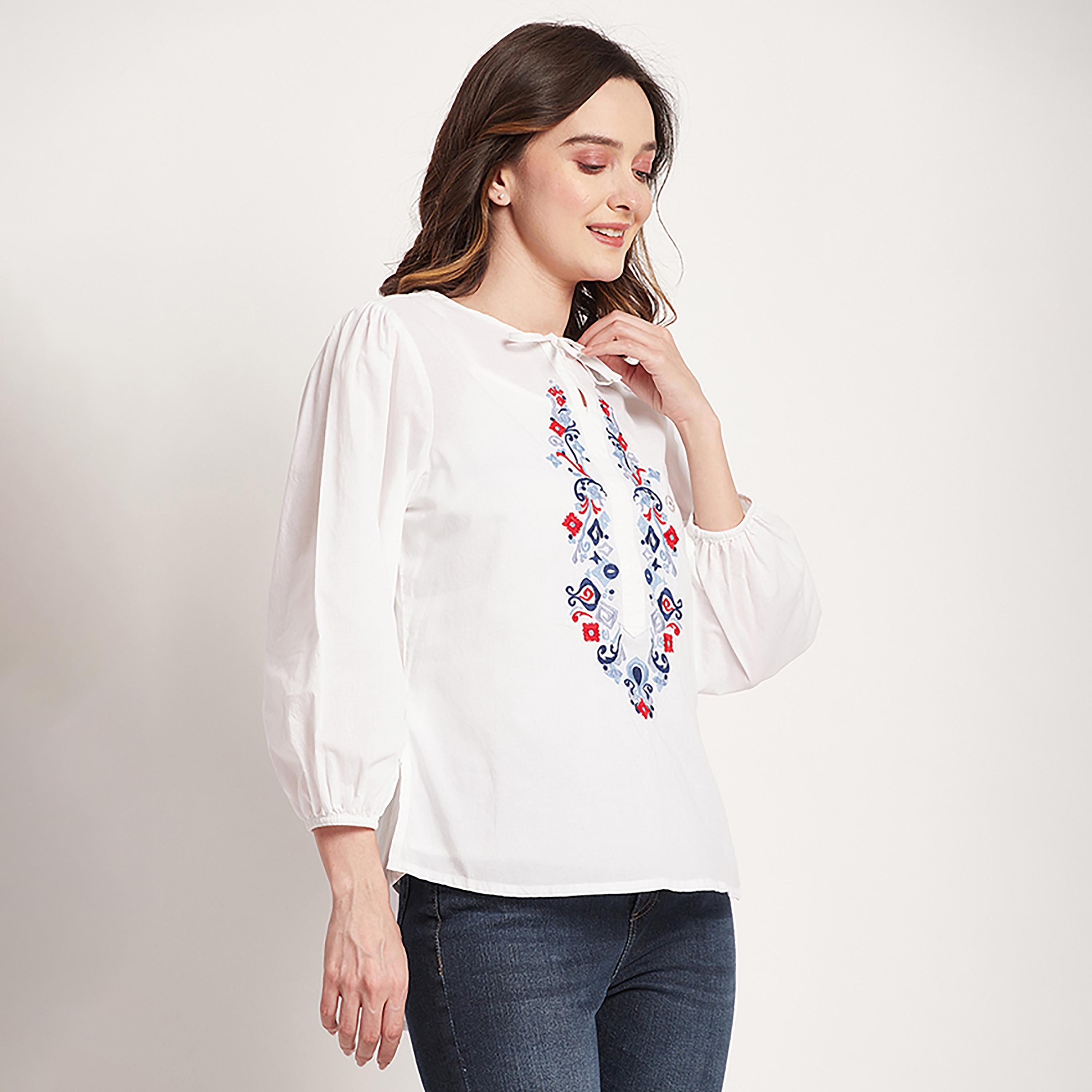 توب من بيفرلي هيلز بولو كلوب ذو مطرز بياقة مع فتحة وأكمام بالونية-women-clothing-shirtsandblouses-blouses-image-7