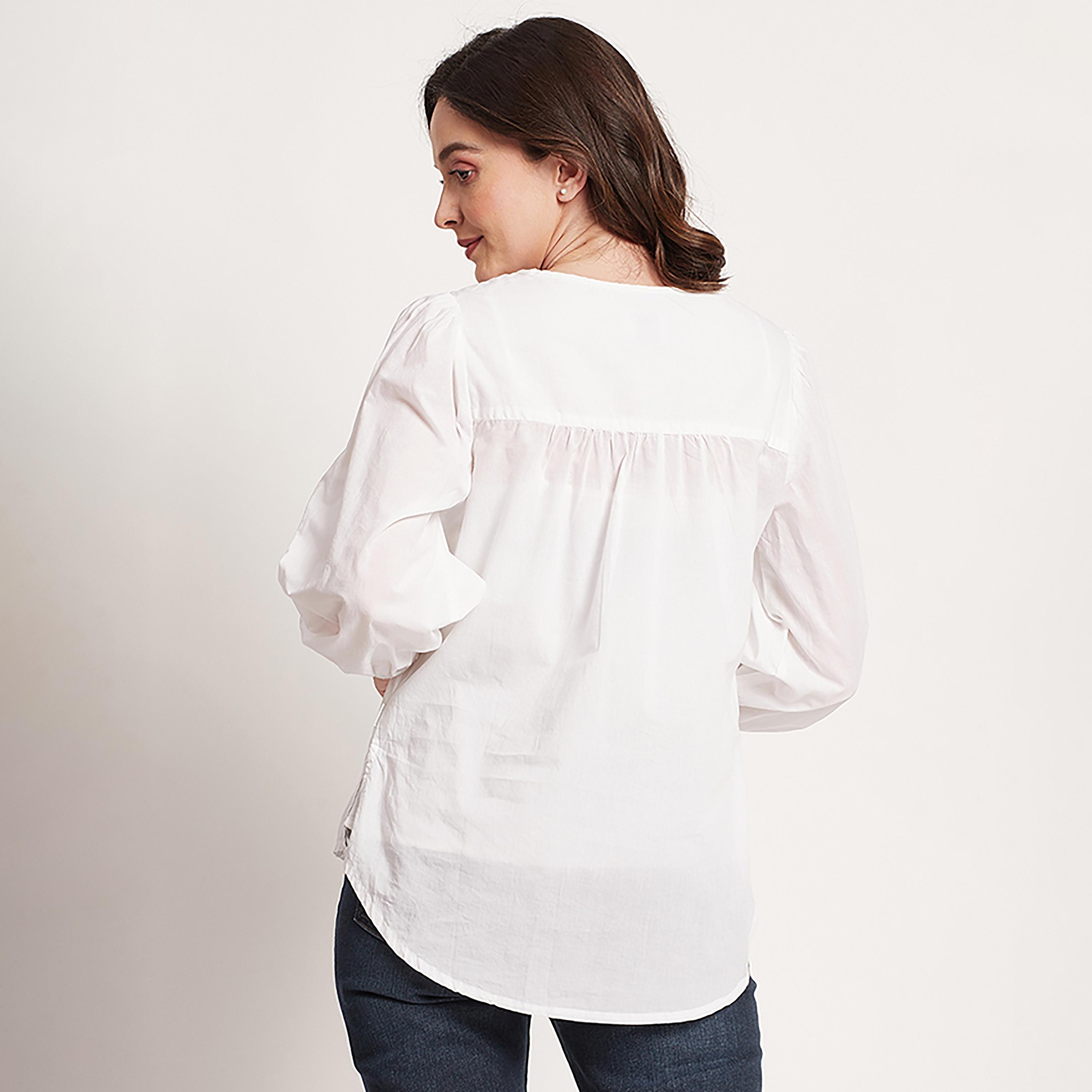 توب من بيفرلي هيلز بولو كلوب ذو مطرز بياقة مع فتحة وأكمام بالونية-women-clothing-shirtsandblouses-blouses-image-8