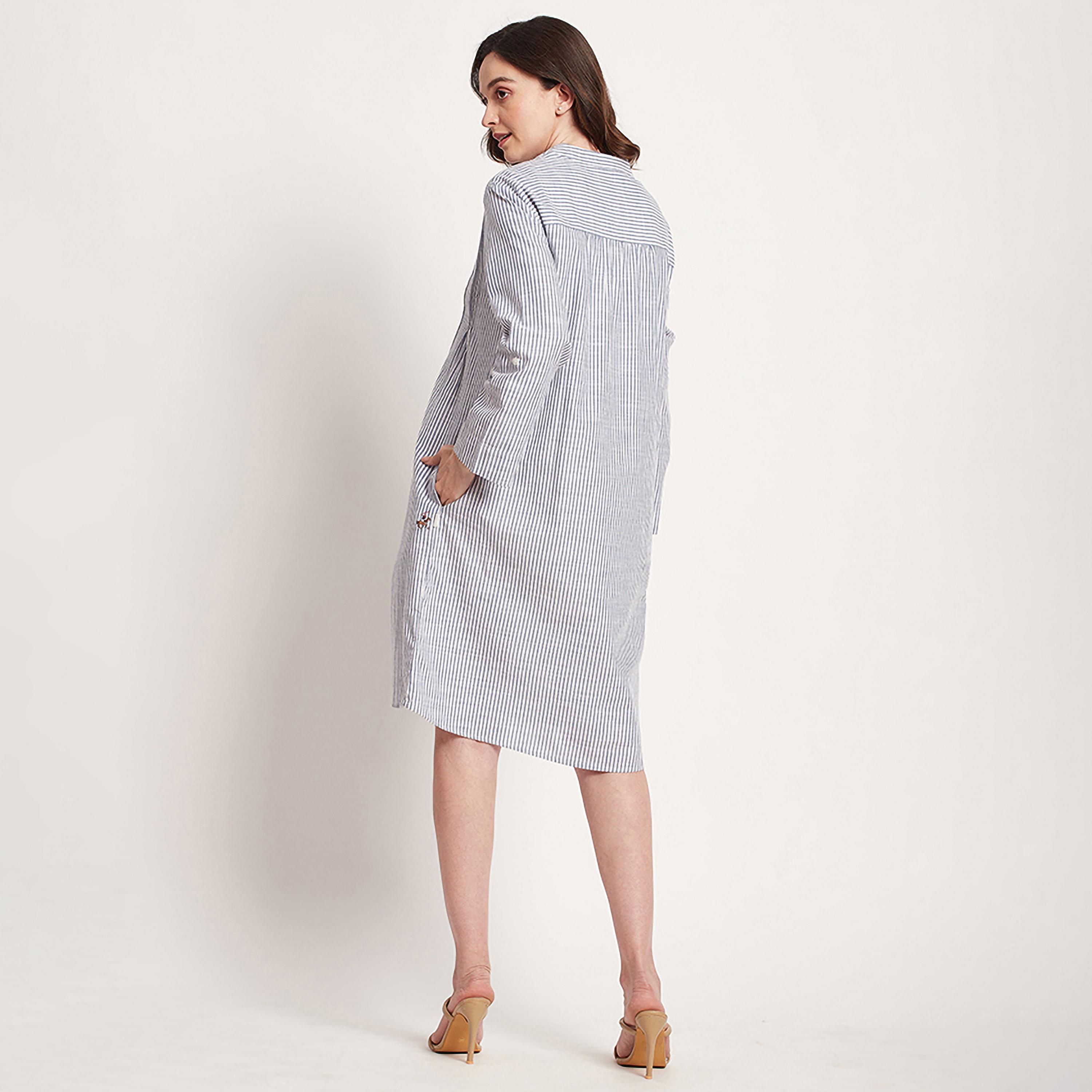 فستان قميص بطول الركبة ذو مخطط مع ياقة ماندرين من بيفرلي هيلز بولو كلوب-women-clothing-dresses-image-4