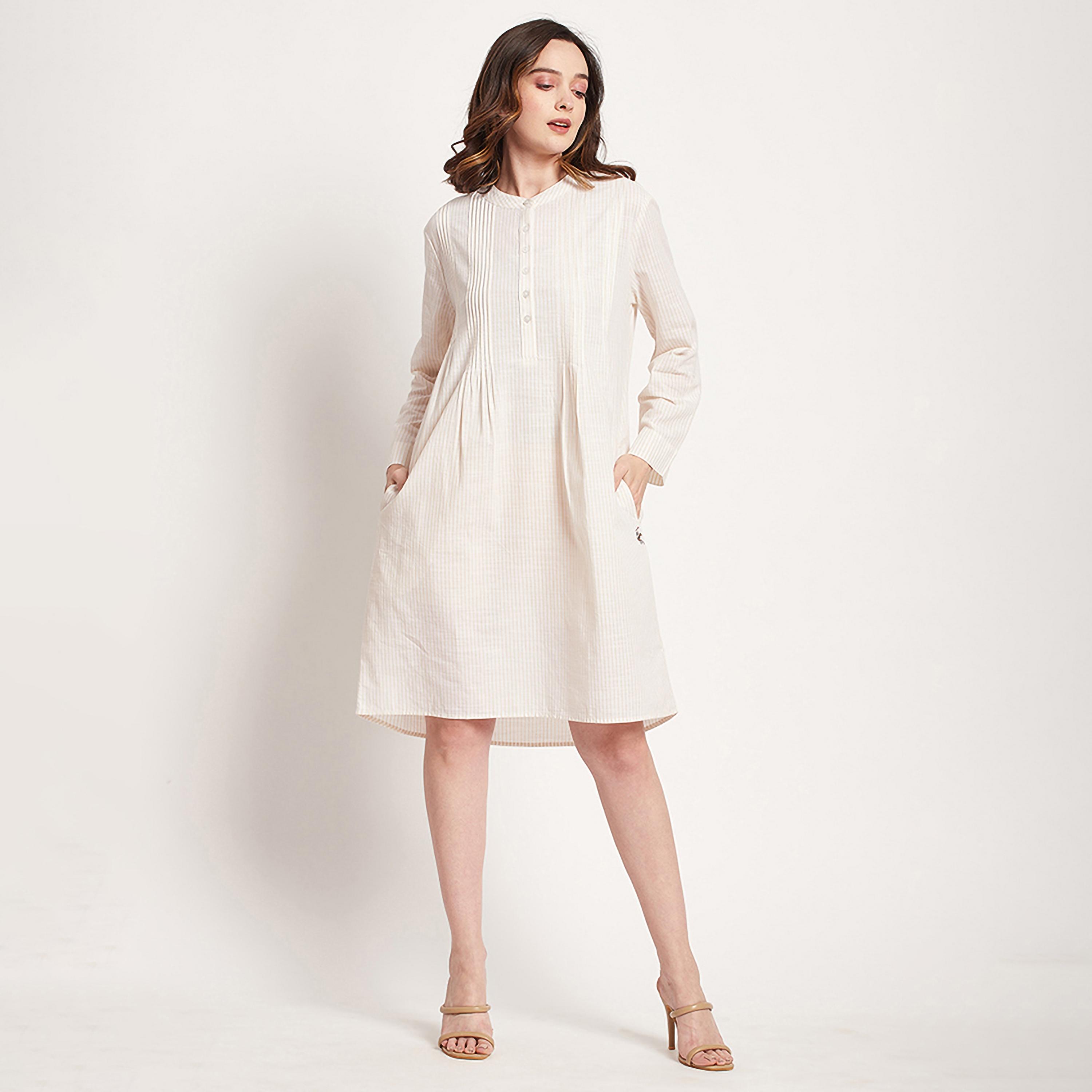 فستان قميص بطول الركبة ذو مخطط مع ياقة ماندرين من بيفرلي هيلز بولو كلوب-women-clothing-dresses-image-5