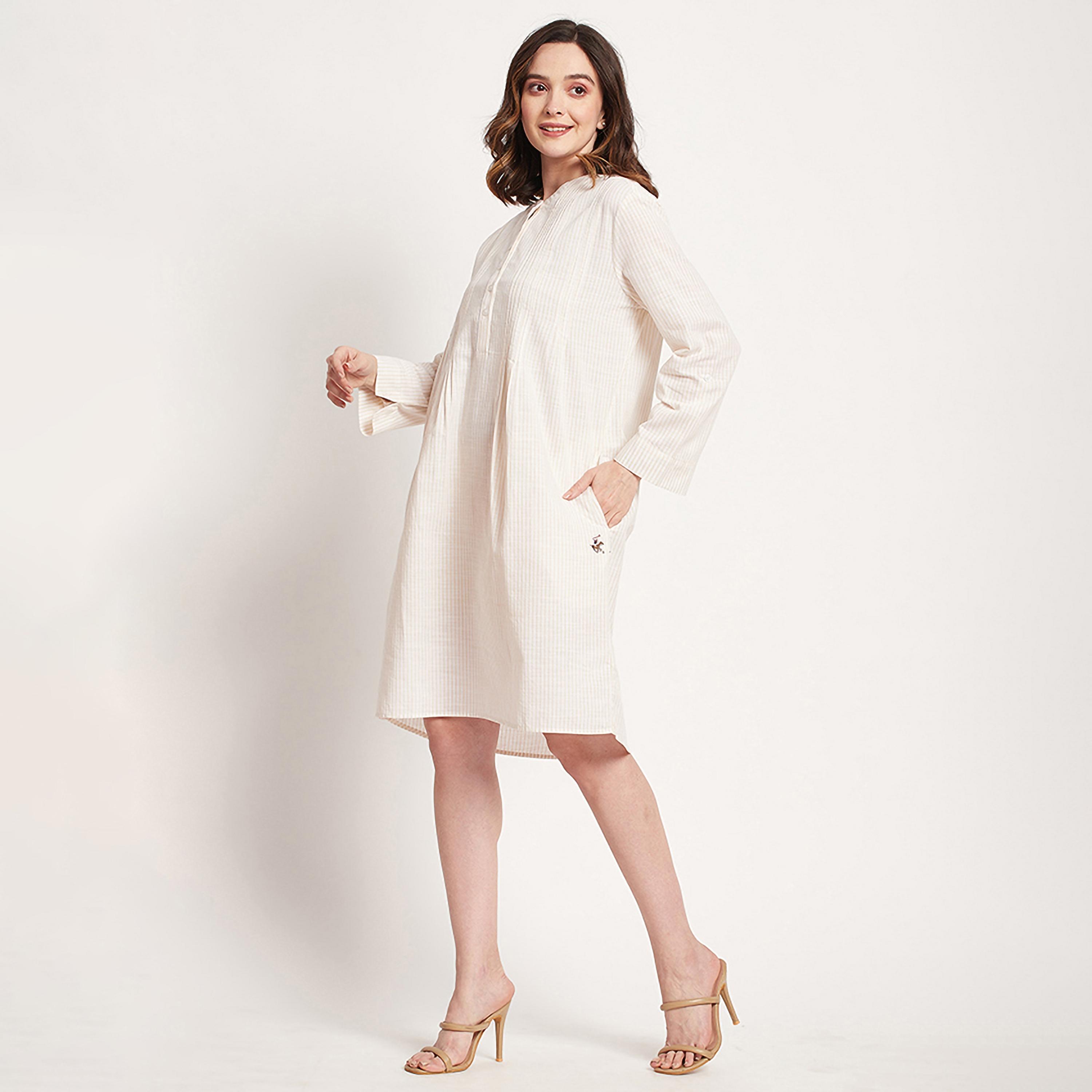 فستان قميص بطول الركبة ذو مخطط مع ياقة ماندرين من بيفرلي هيلز بولو كلوب-women-clothing-dresses-image-6