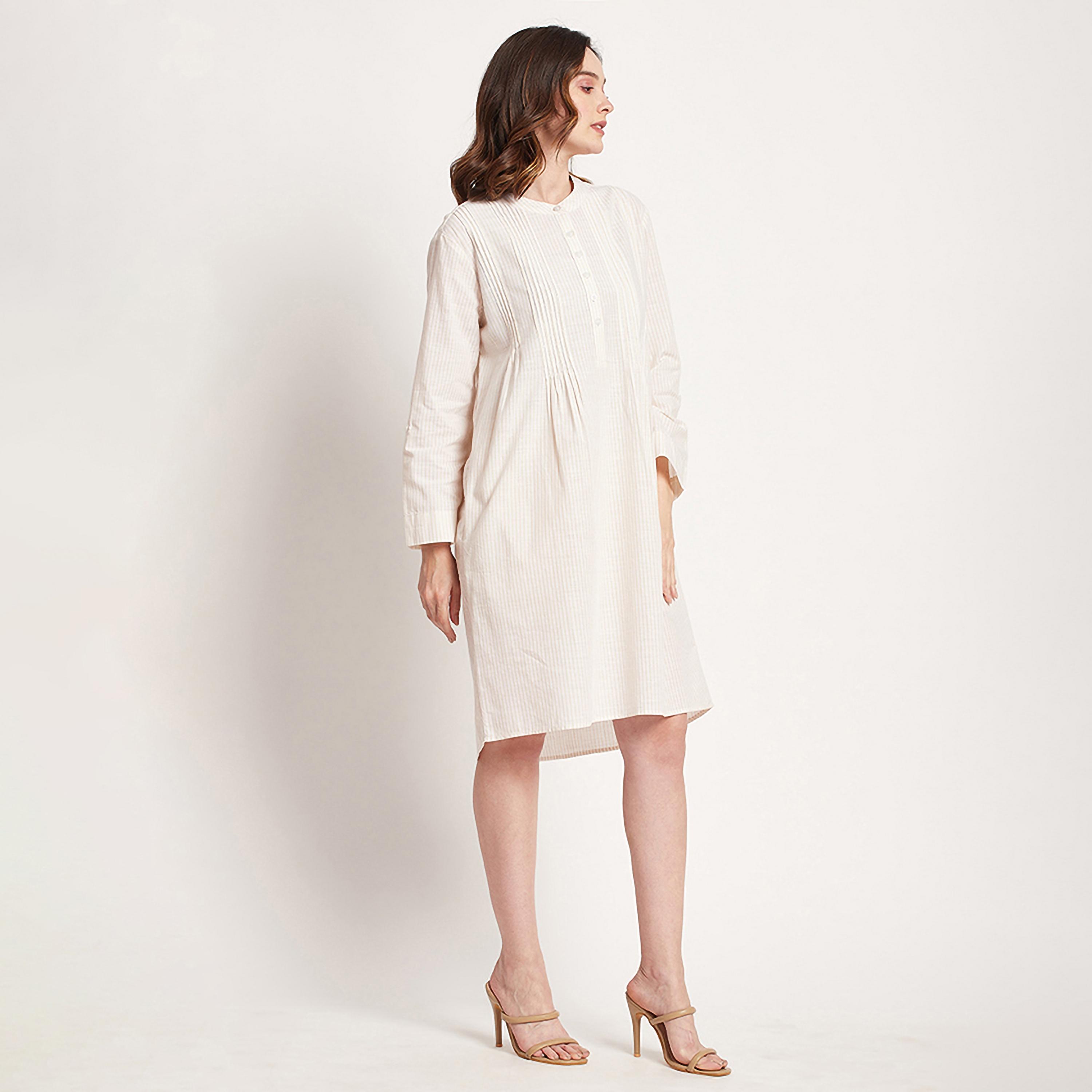 فستان قميص بطول الركبة ذو مخطط مع ياقة ماندرين من بيفرلي هيلز بولو كلوب-women-clothing-dresses-image-7