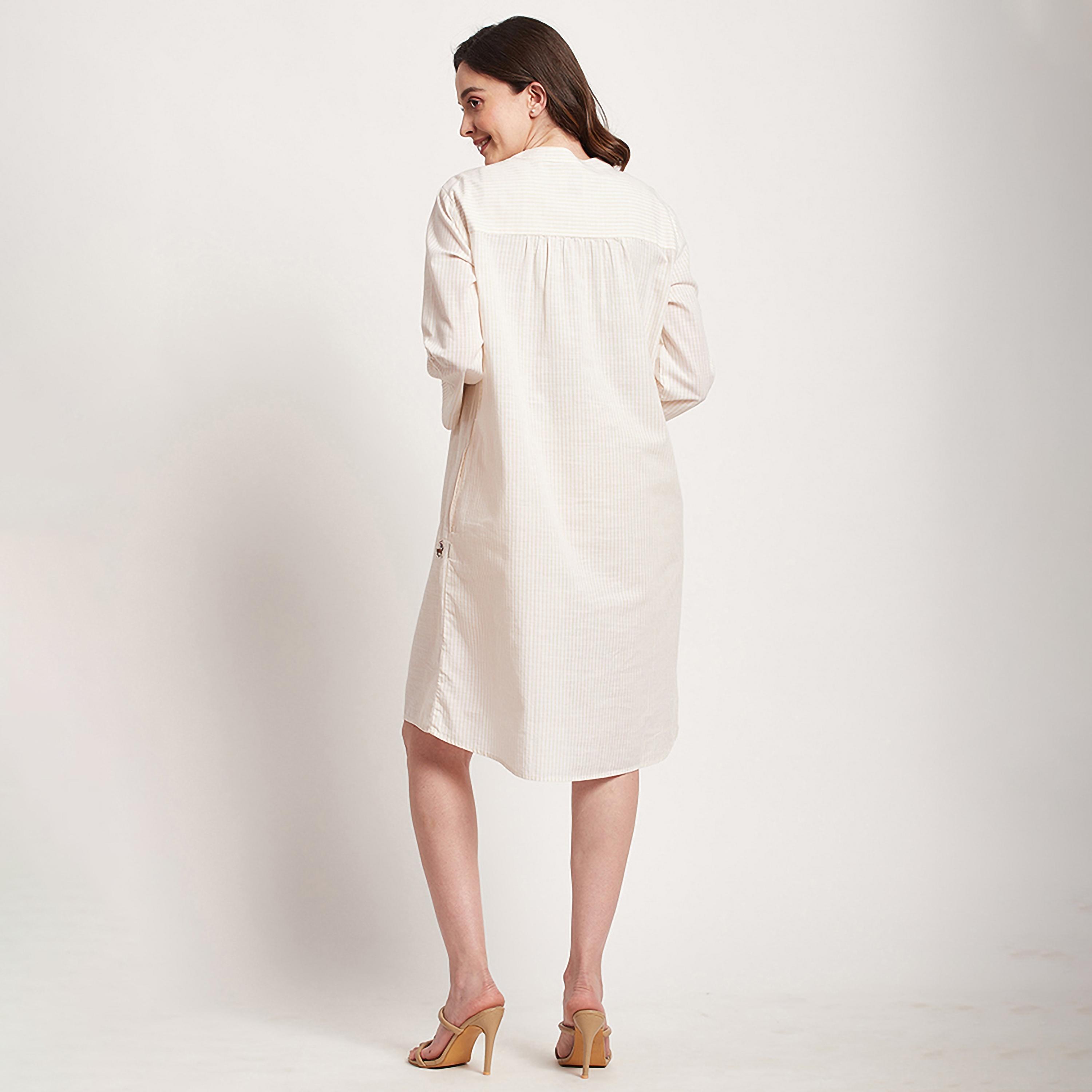 فستان قميص بطول الركبة ذو مخطط مع ياقة ماندرين من بيفرلي هيلز بولو كلوب-women-clothing-dresses-image-8