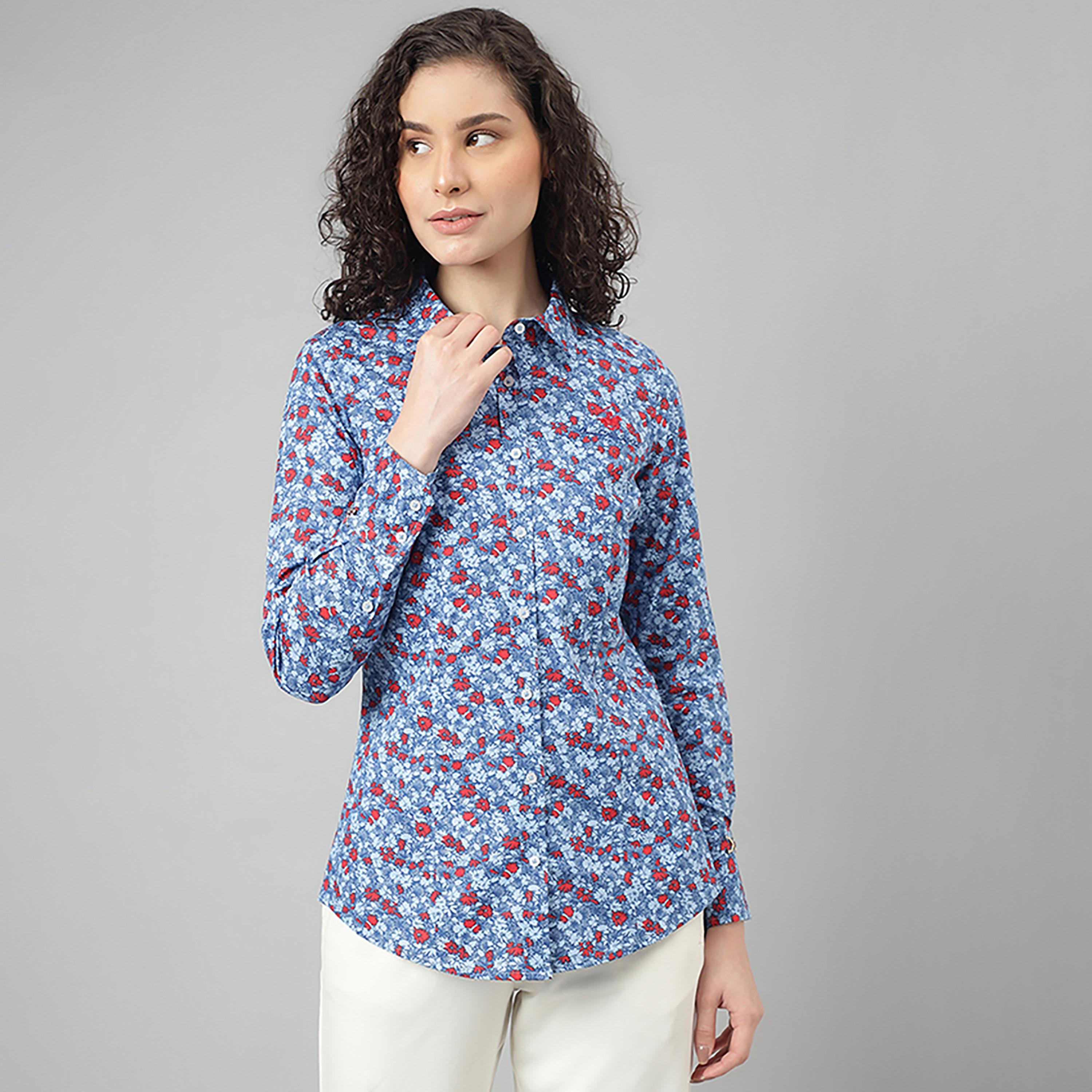 تي شيرت بولو بياقة مطبوعة وأكمام طويلة من بيفرلي هيلز بولو كلوب-women-clothing-shirtsandblouses-shirts-image-1