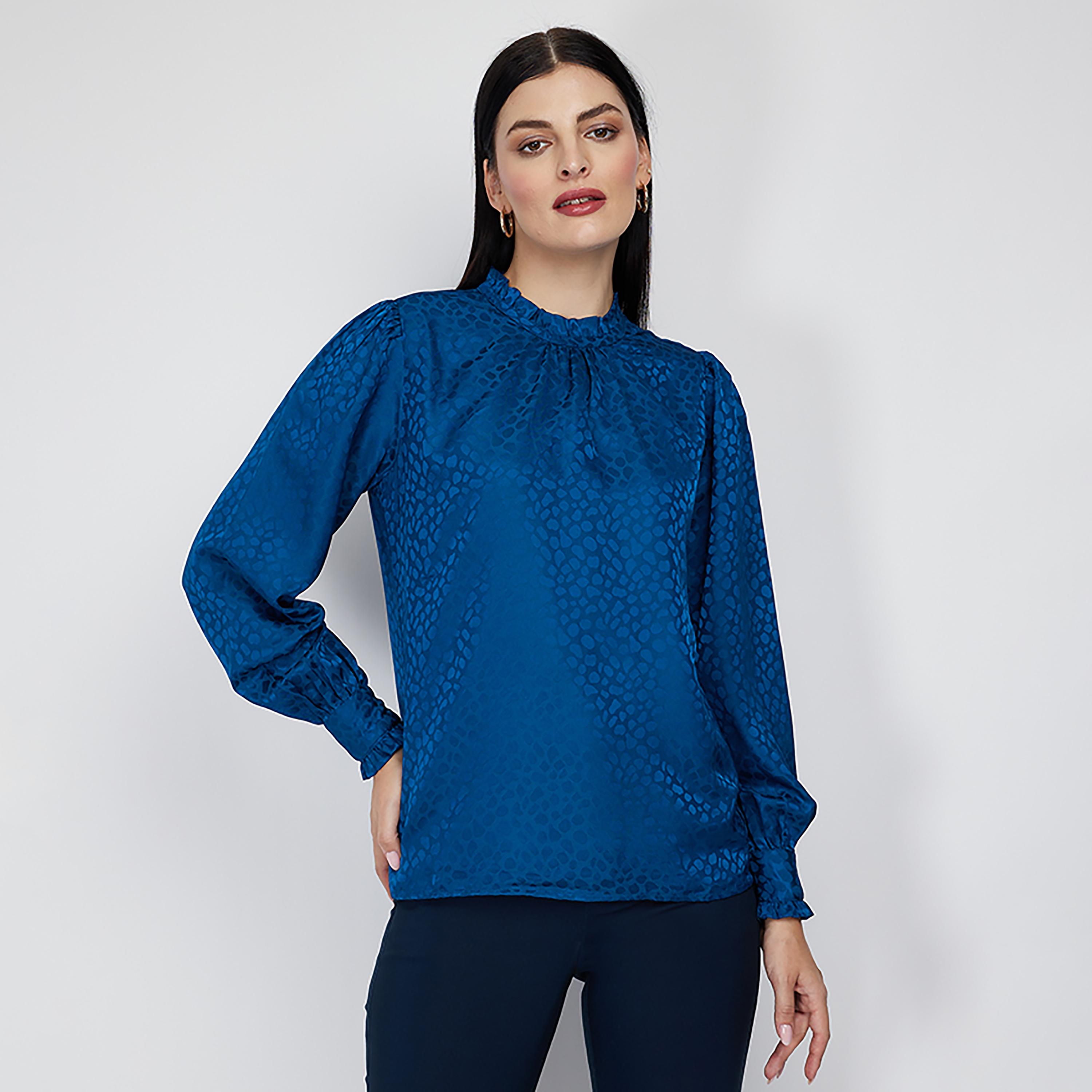 بلوزة بيفرلي هيلز بولو كلوب منقوشة بنقشة الفهد وأكمام طويلة ورقبة مكشكشة-women-clothing-shirtsandblouses-blouses-image-1