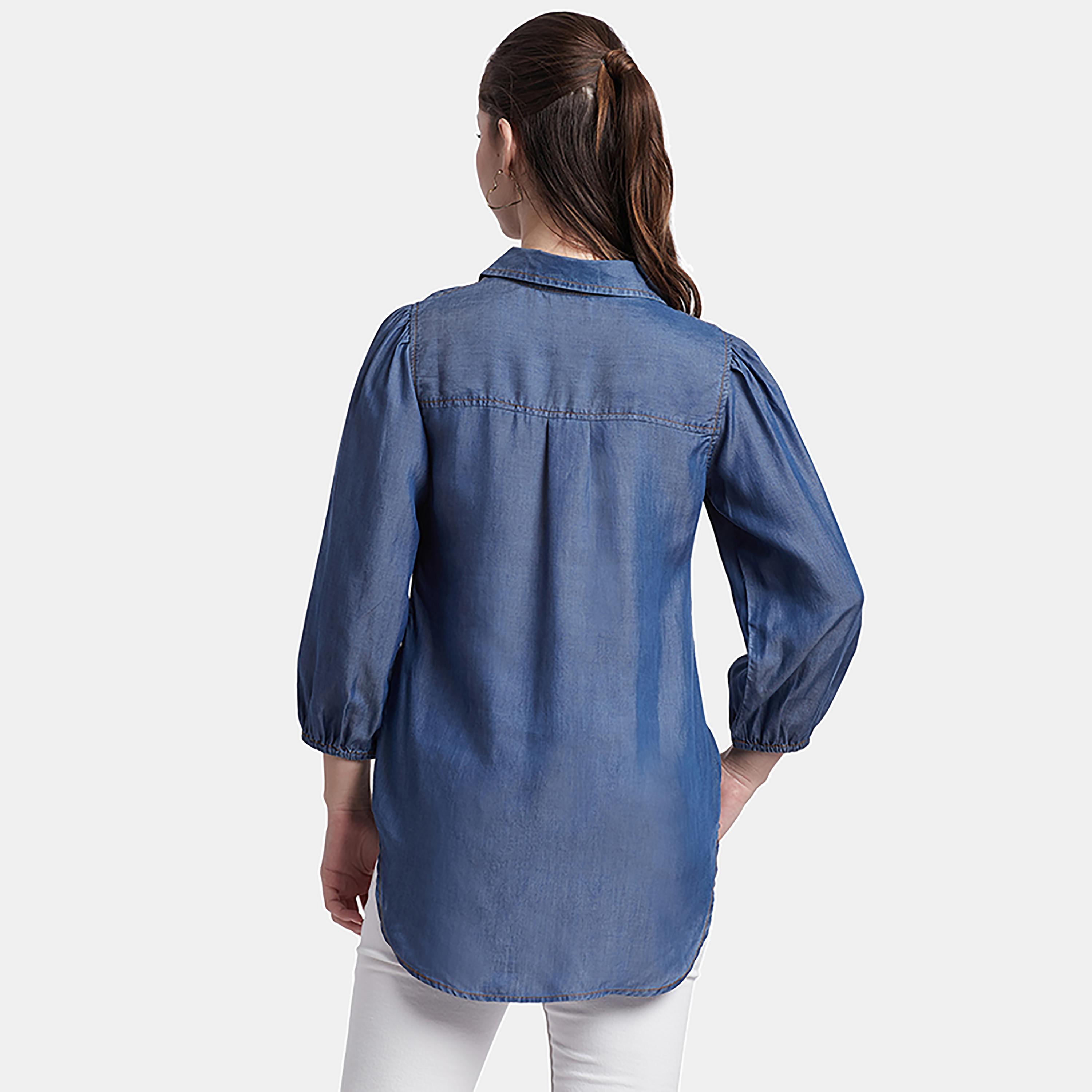 تي شيرت ثلاثة أرباع الأكمام بياقة سادة من بيفرلي هيلز بولو كلوب-women-clothing-shirtsandblouses-shirts-image-2