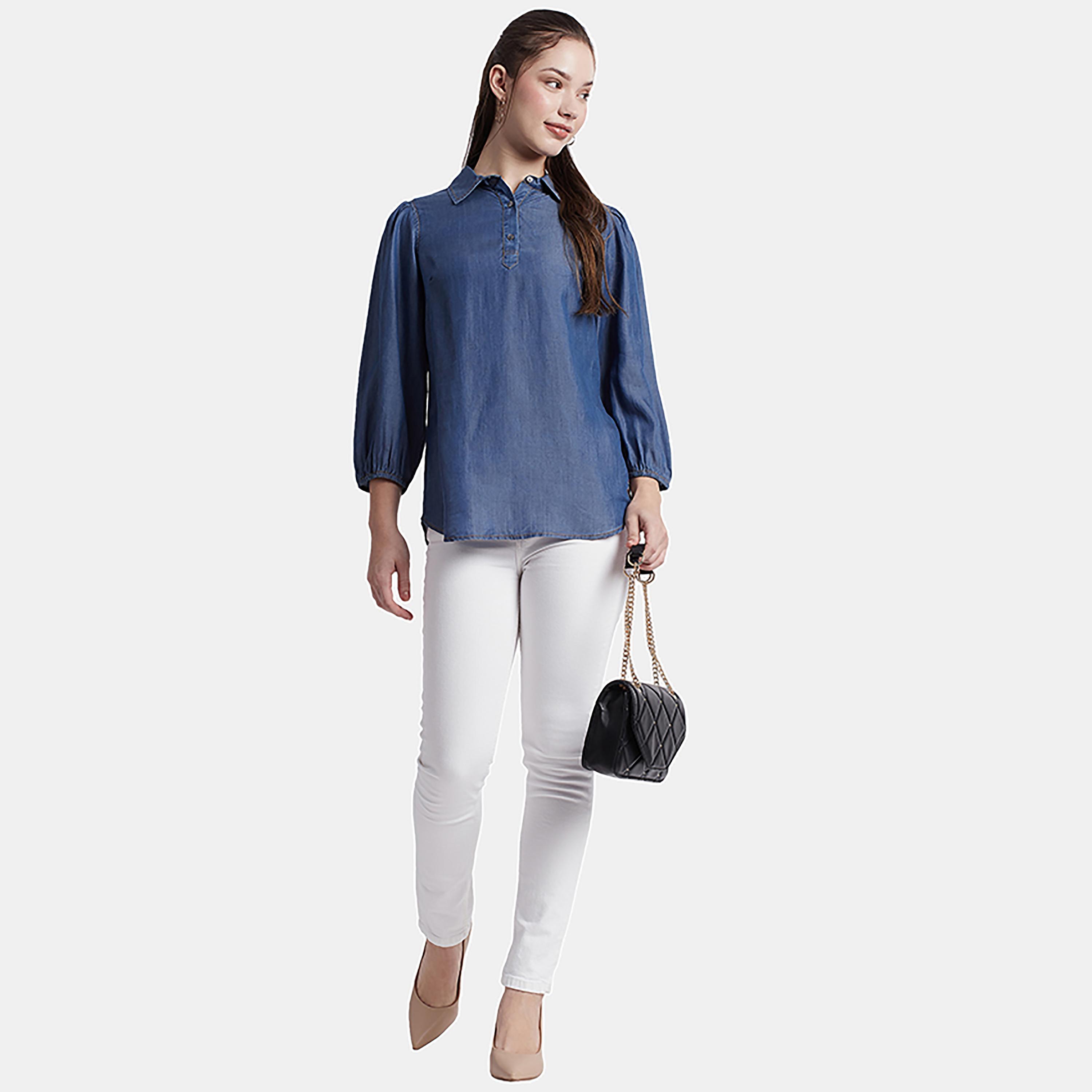 تي شيرت ثلاثة أرباع الأكمام بياقة سادة من بيفرلي هيلز بولو كلوب-women-clothing-shirtsandblouses-shirts-image-4