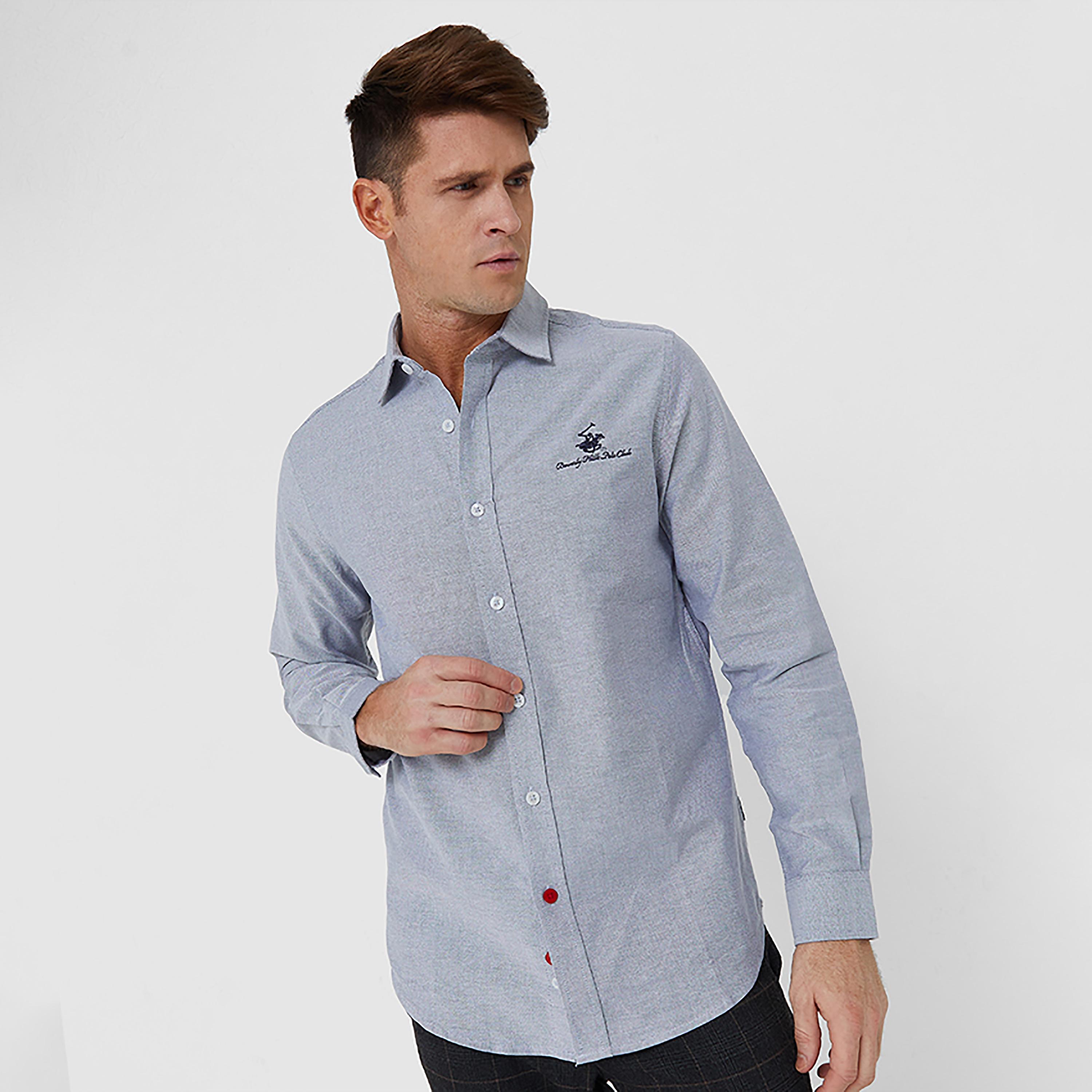 تي شيرت كاجوال بولو بياقة سادة وأكمام طويلة من بيفرلي هيلز بولو كلوب-men-clothing-shirts-image-1