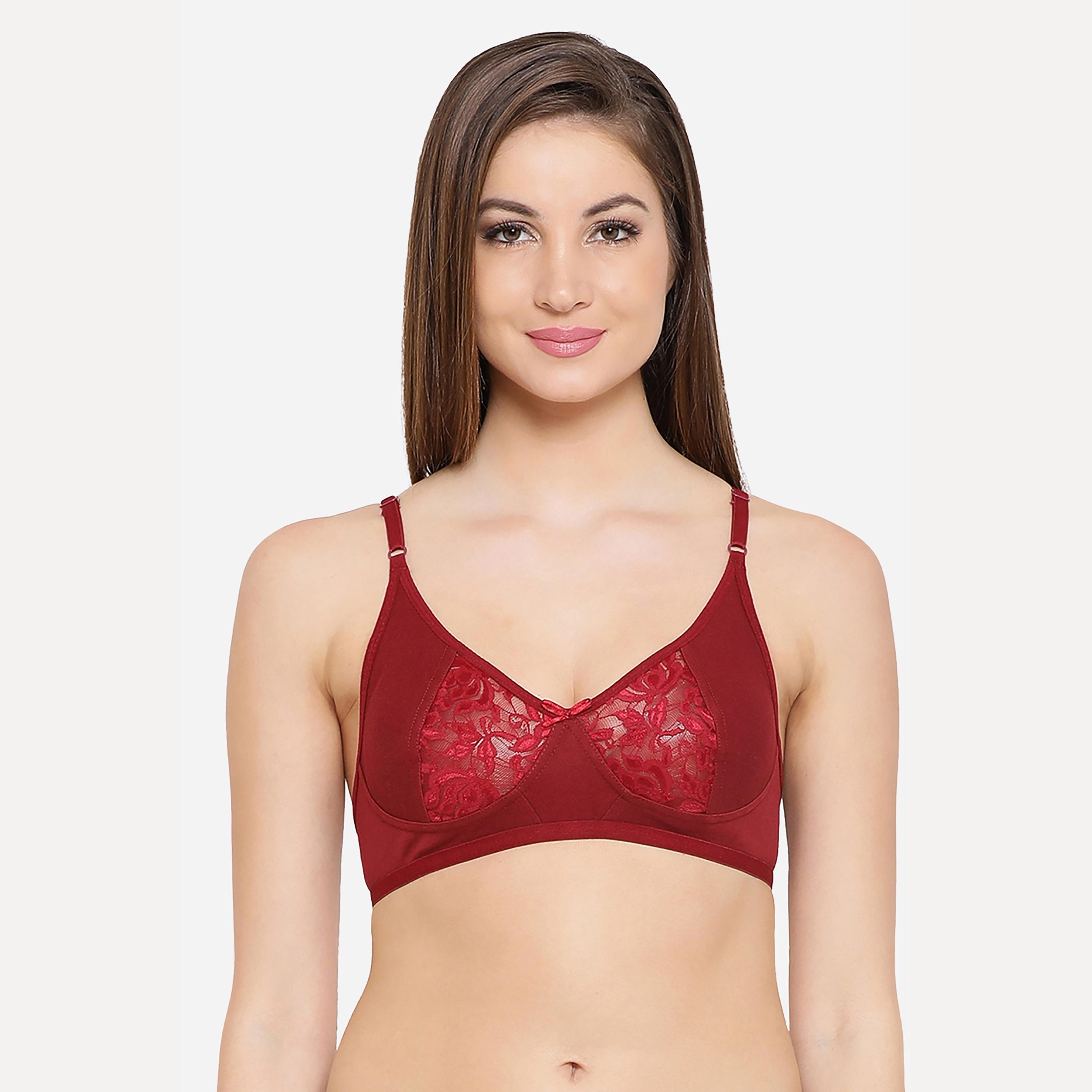 Clovia Non-Padded Full Coverage Sexy Women's Bra with Lace in Wine Color - Cotton Rich-women-clothing-lingerie-bras-image-1