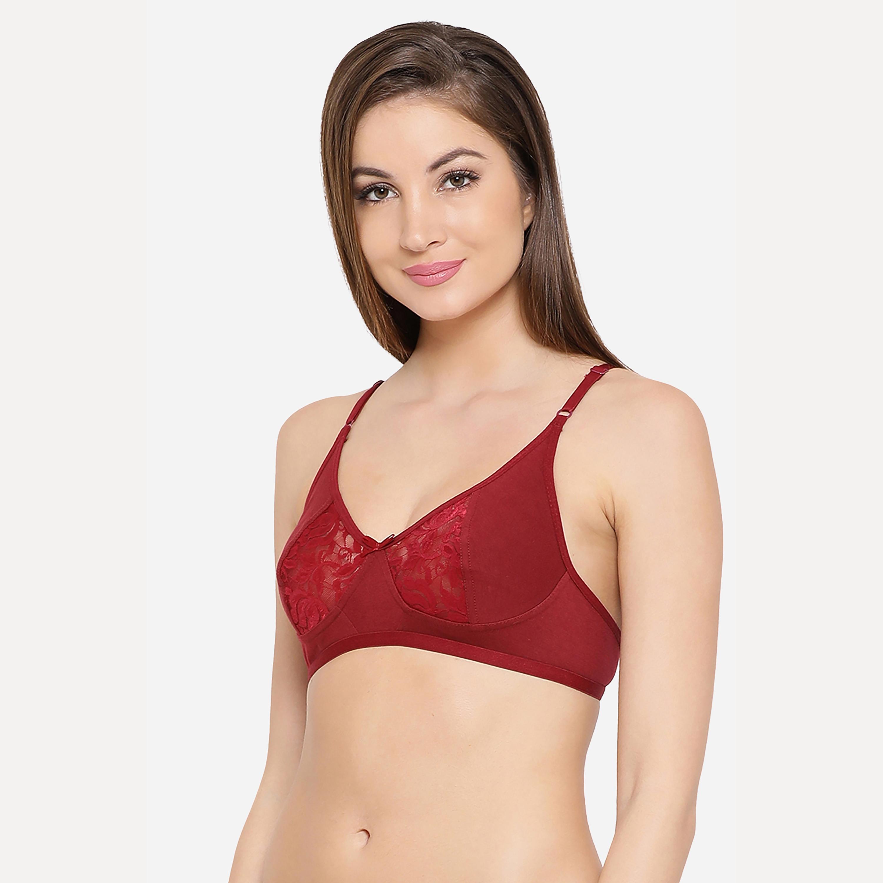 Clovia Non-Padded Full Coverage Sexy Women's Bra with Lace in Wine Color - Cotton Rich-women-clothing-lingerie-bras-image-2