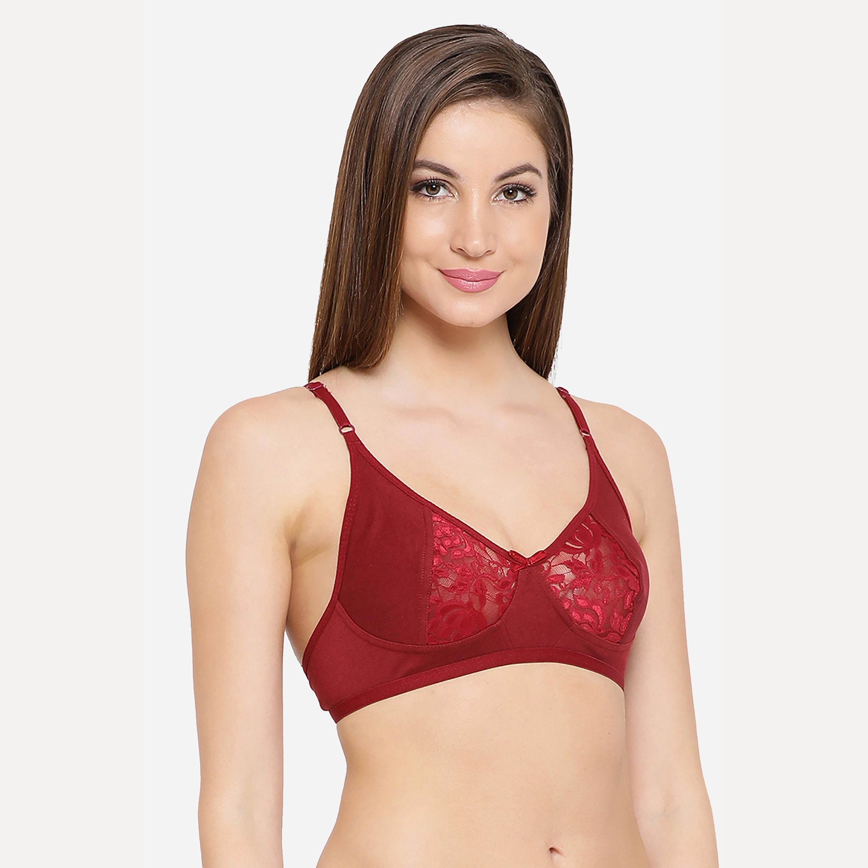 Clovia Non-Padded Full Coverage Sexy Women's Bra with Lace in Wine Color - Cotton Rich-women-clothing-lingerie-bras-image-3