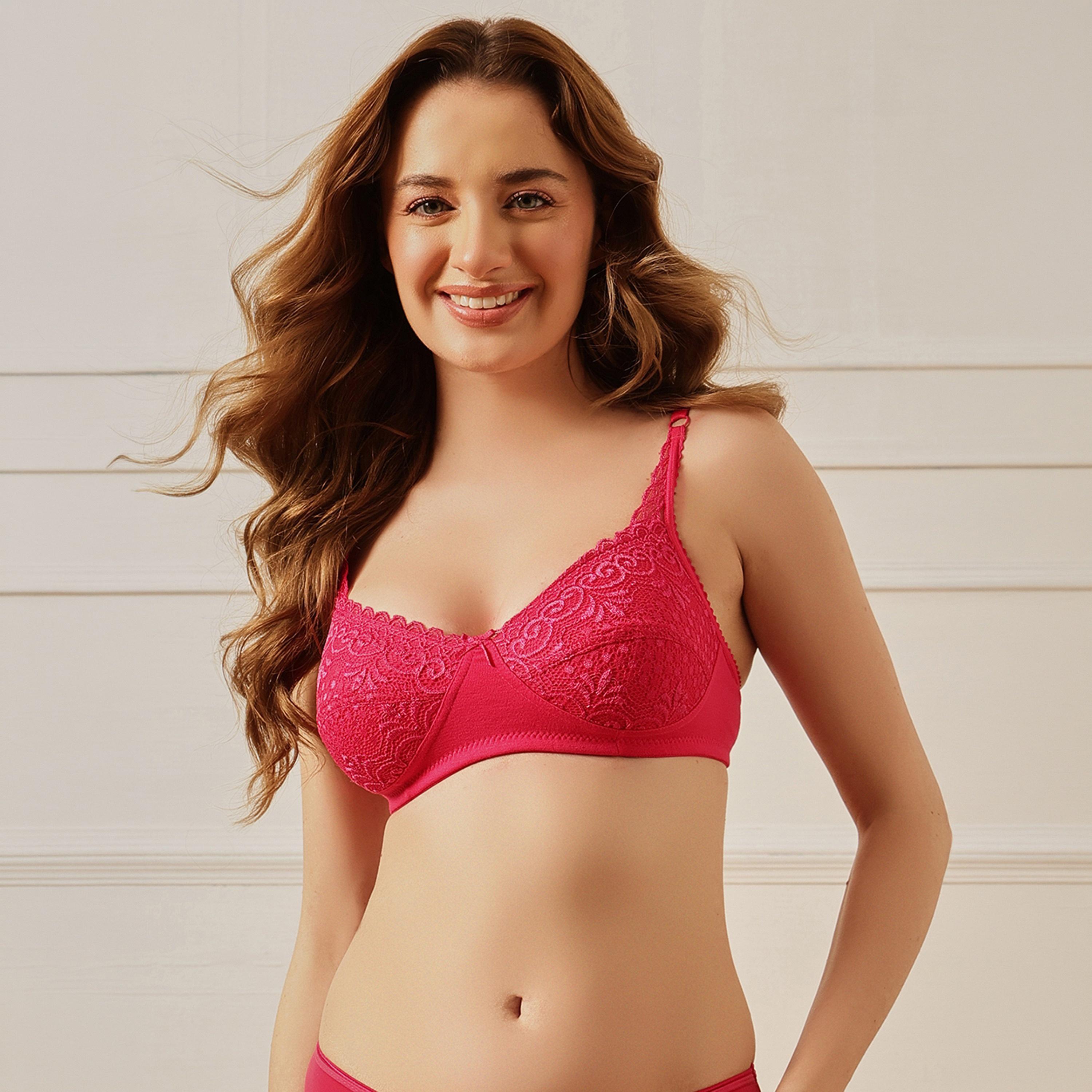 حمالة صدر بكؤوس كاملة دانتيل وبدون حشوة أو سلك سفلي باللون الوردي الزاهي للنساء من كلوفيا-women-clothing-lingerie-bras-image-1