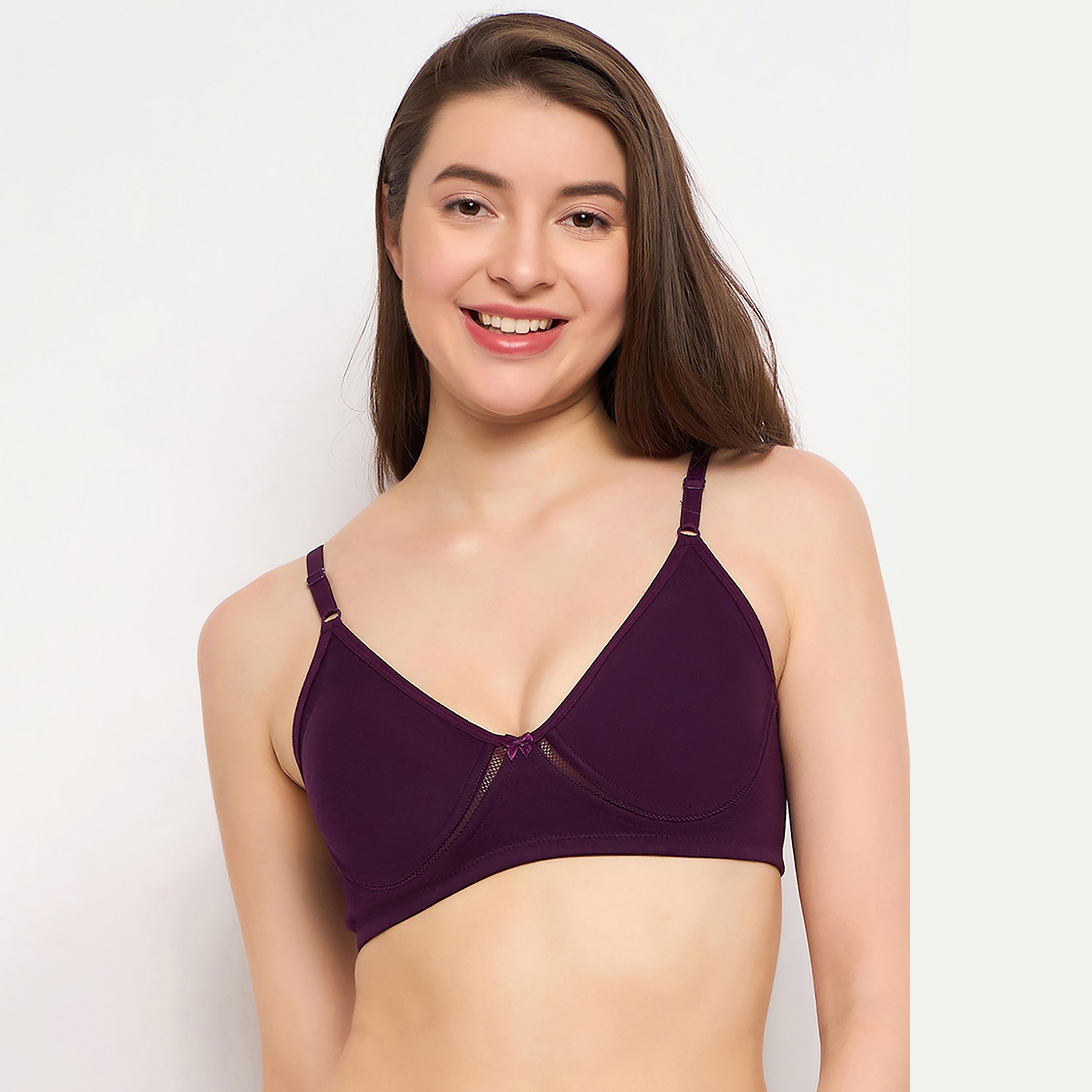 Clovia Cotton Rich Non Padded Wirefree Women's T-Shirt Bra in Purple-women-clothing-lingerie-bras-image-1