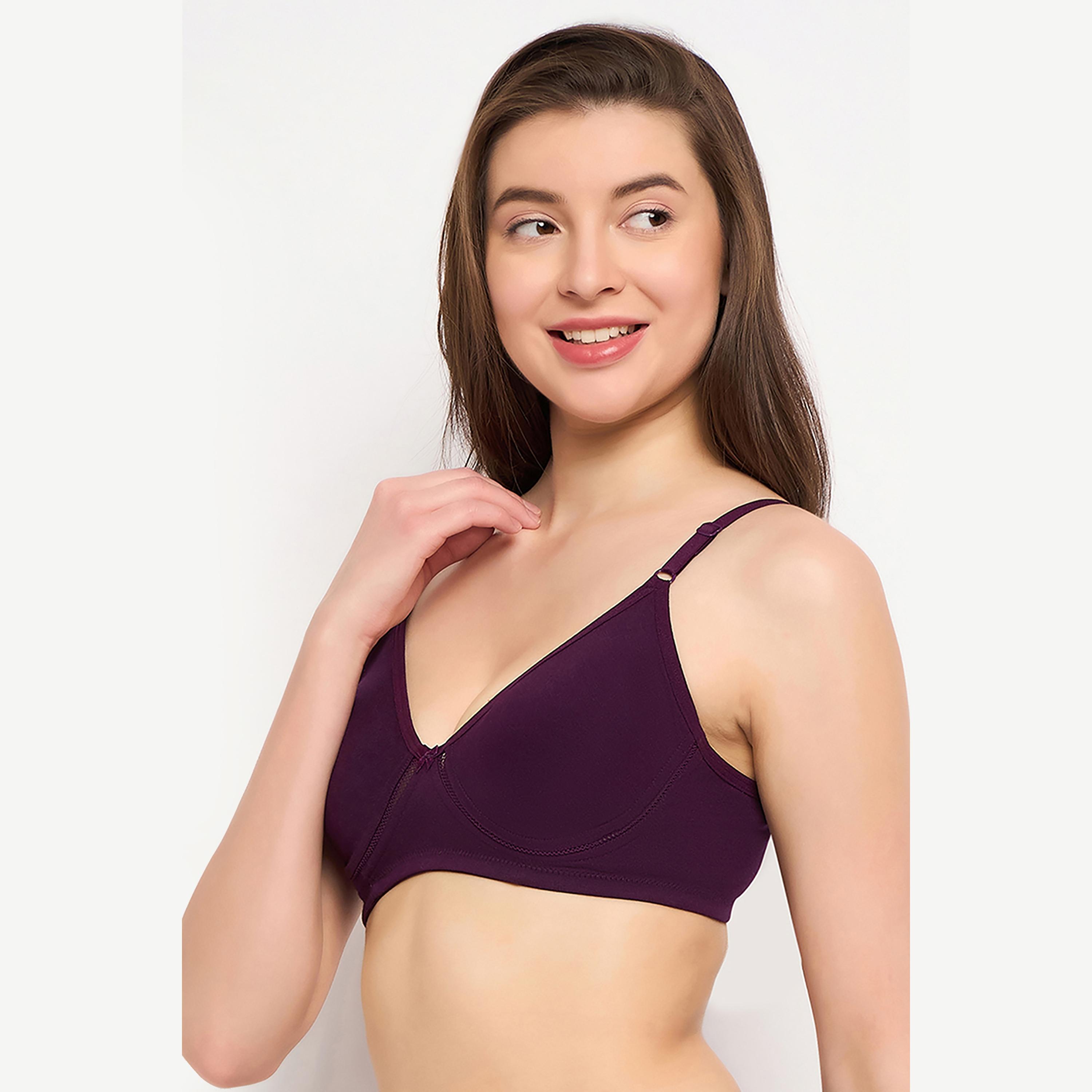 Clovia Cotton Rich Non Padded Wirefree Women's T-Shirt Bra in Purple-women-clothing-lingerie-bras-image-2