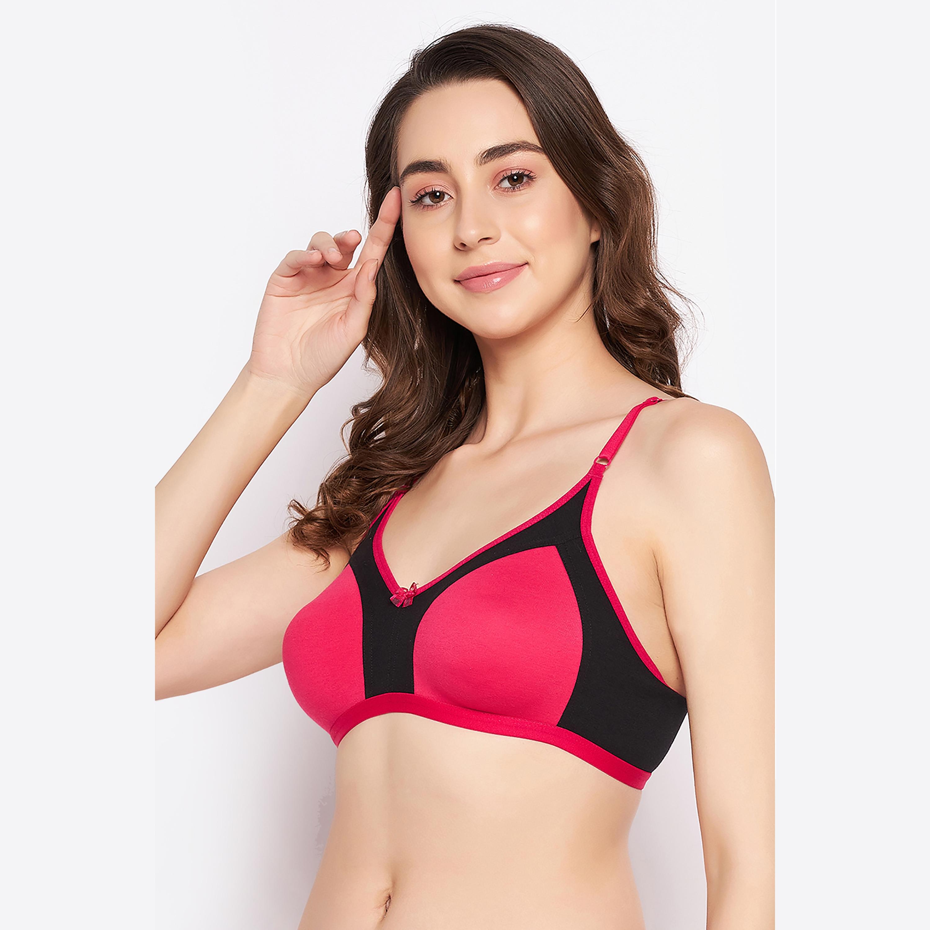Clovia M-Azing Non-Padded Non-Wired Colour Blocked Full Coverage Women's Bra in Pink & Black - Cotton-women-clothing-lingerie-bras-image-3