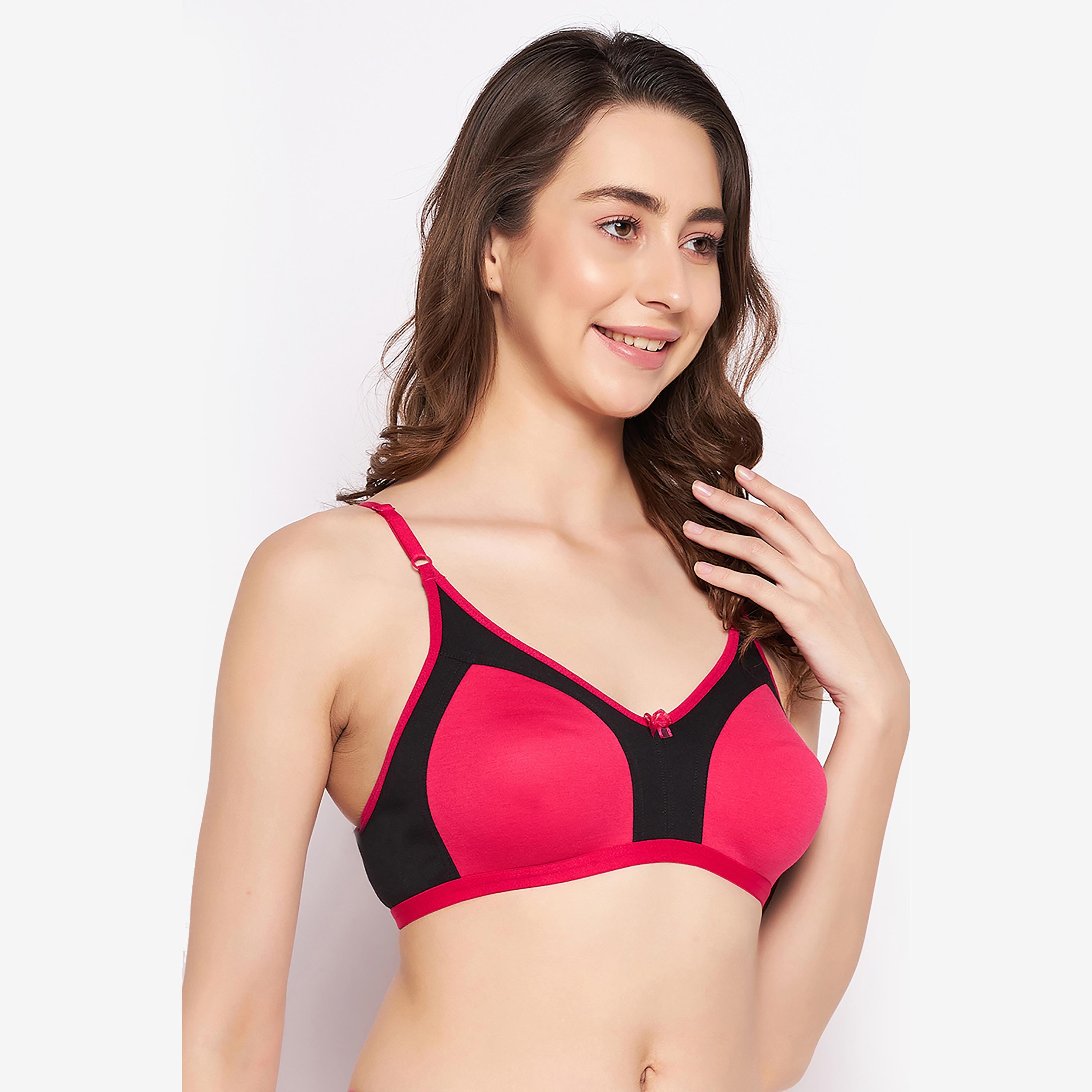Clovia M-Azing Non-Padded Non-Wired Colour Blocked Full Coverage Women's Bra in Pink & Black - Cotton-women-clothing-lingerie-bras-image-4