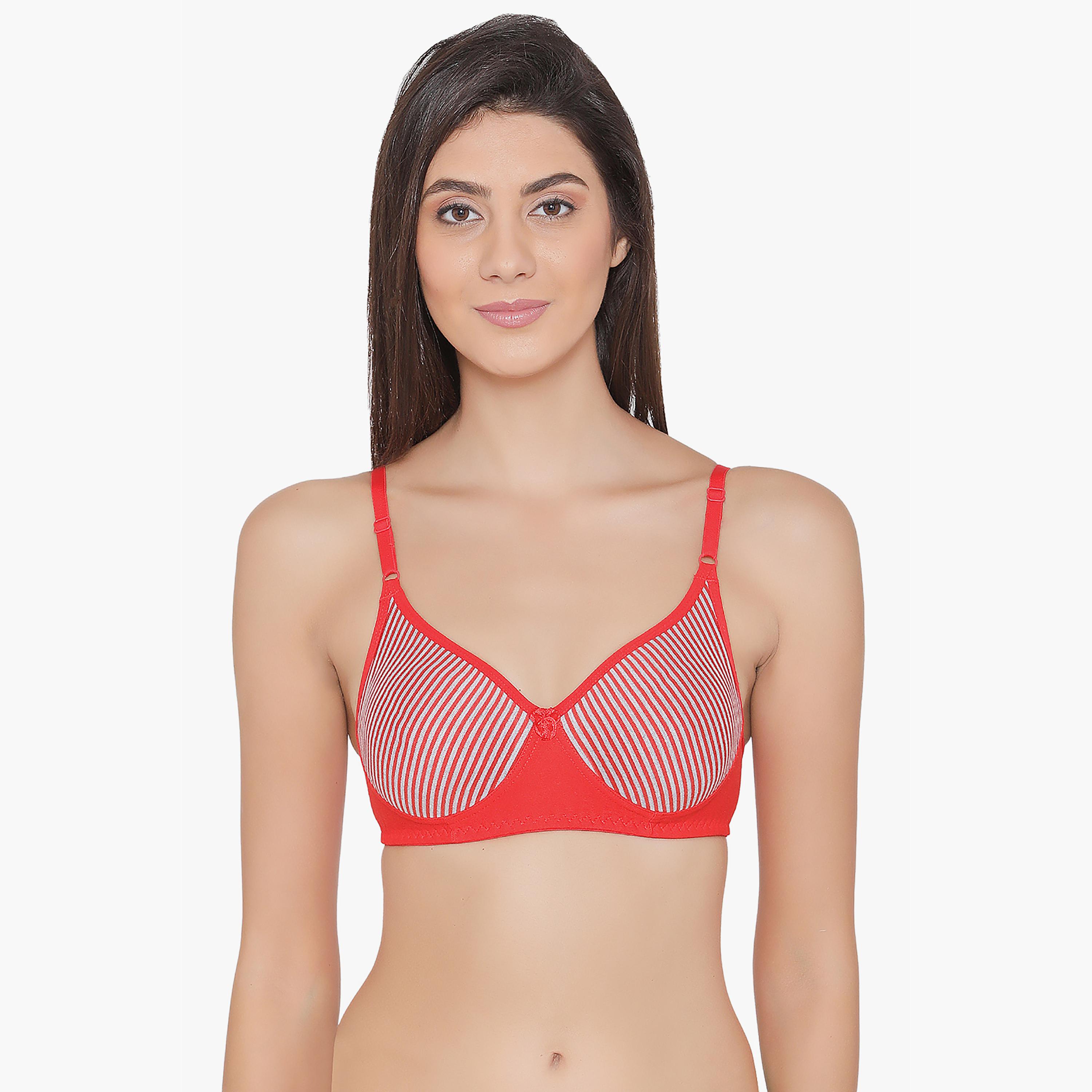 Clovia Non-Padded Non-Wired Full Coverage Striped Spacer Cup Women's T-Shirt Bra in Red - Cotton-women-clothing-lingerie-bras-image-1