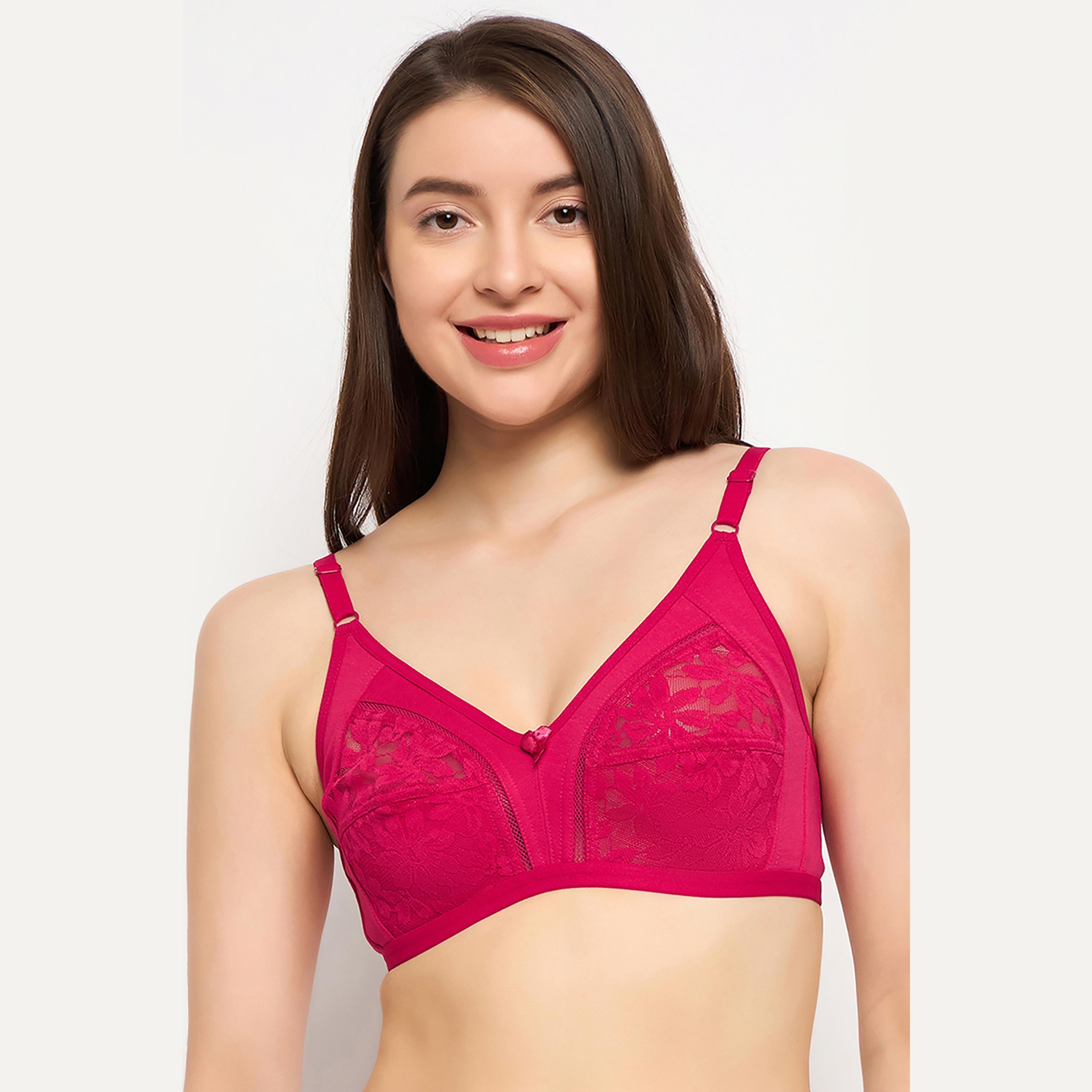 Clovia Cotton & Lace Non-Padded Non-Wired Full Cup Women's Bra in Dark Pink-women-clothing-lingerie-bras-image-1