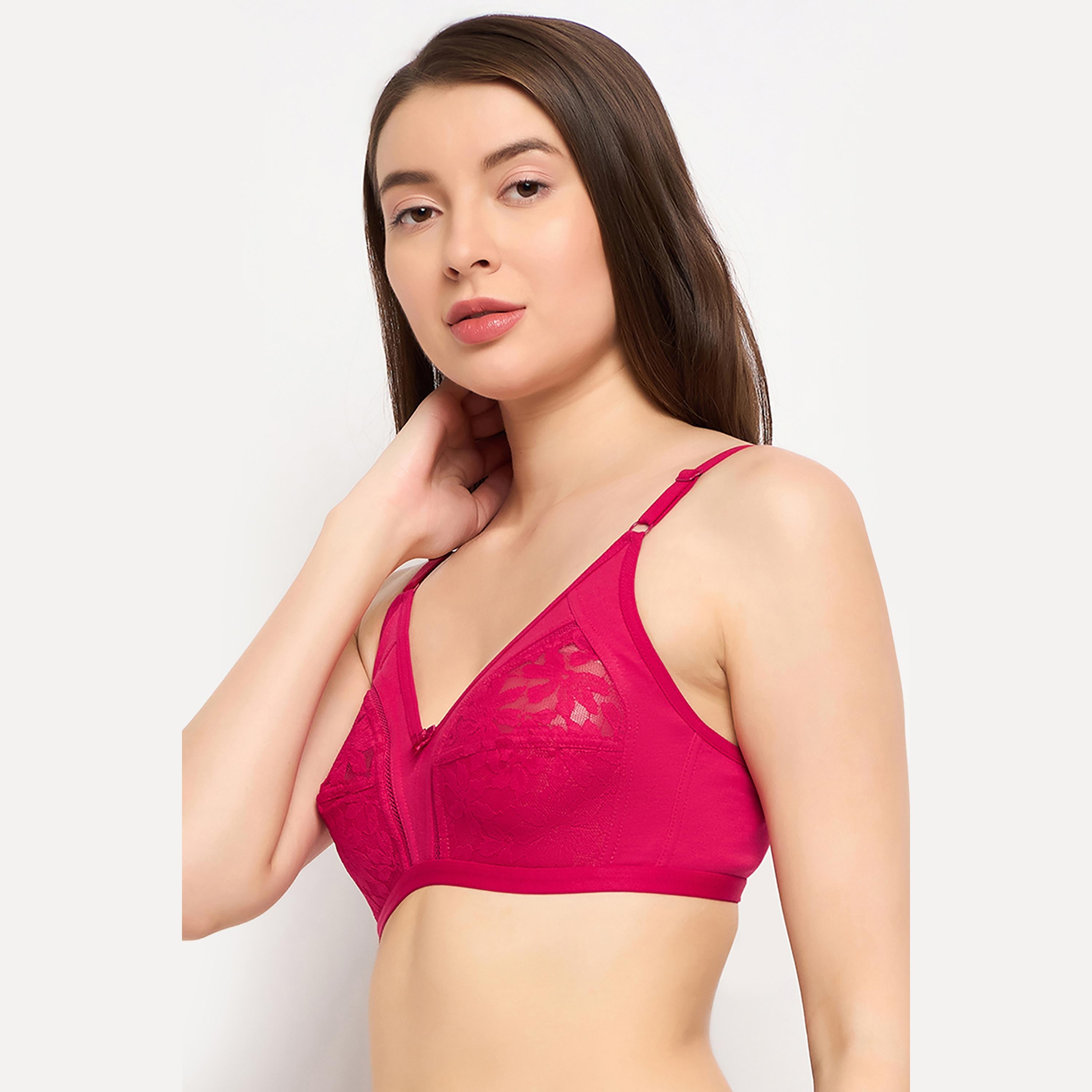 Clovia Cotton & Lace Non-Padded Non-Wired Full Cup Women's Bra in Dark Pink-women-clothing-lingerie-bras-image-2