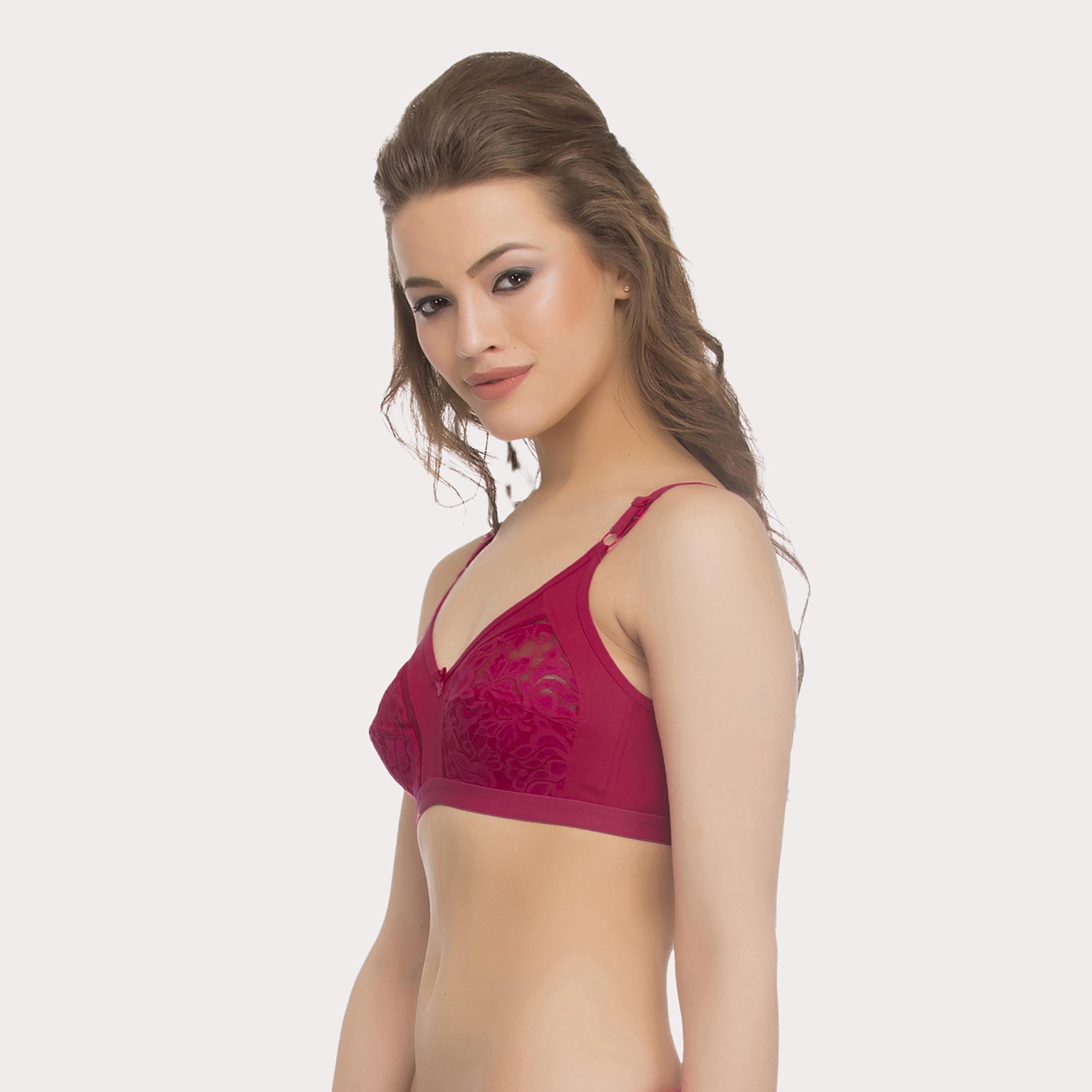 Clovia Cotton & Lace Non-Padded Wirefree Full Cup Women's Bra in Light Pink-women-clothing-lingerie-bras-image-2