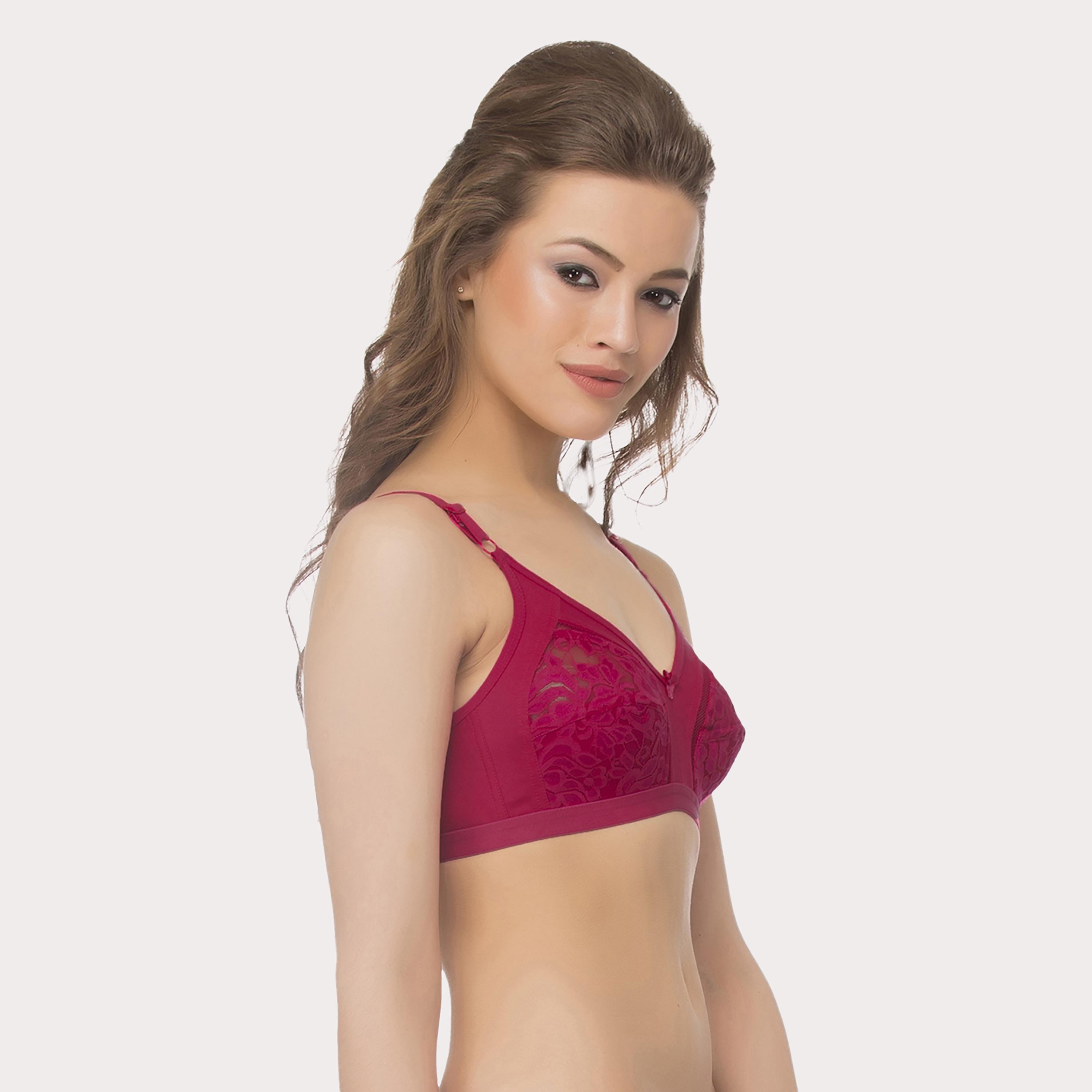 Clovia Cotton & Lace Non-Padded Wirefree Full Cup Women's Bra in Light Pink-women-clothing-lingerie-bras-image-3