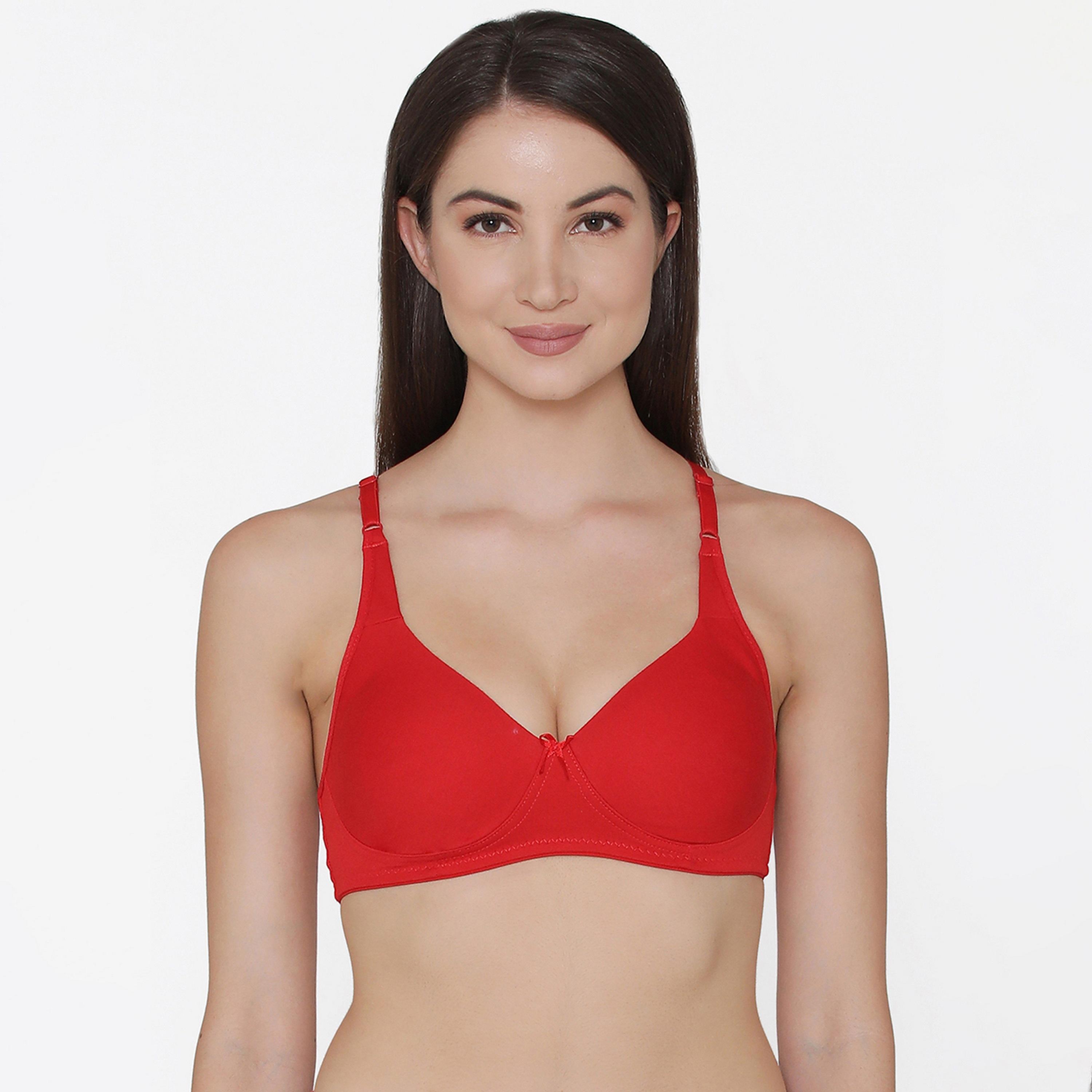 Clovia Non-Padded Non-Wired Full Coverage Women's Bra with Double Layered Cups in Red - Cotton Rich-women-clothing-lingerie-bras-image-1